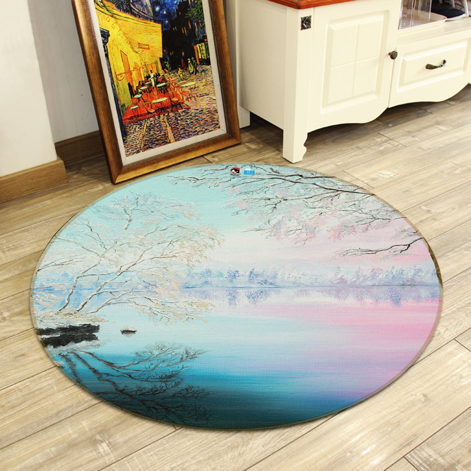 3D Snow Tree Ice Lake 18151 Marina Zotova Rug Round Non Slip Rug Mat