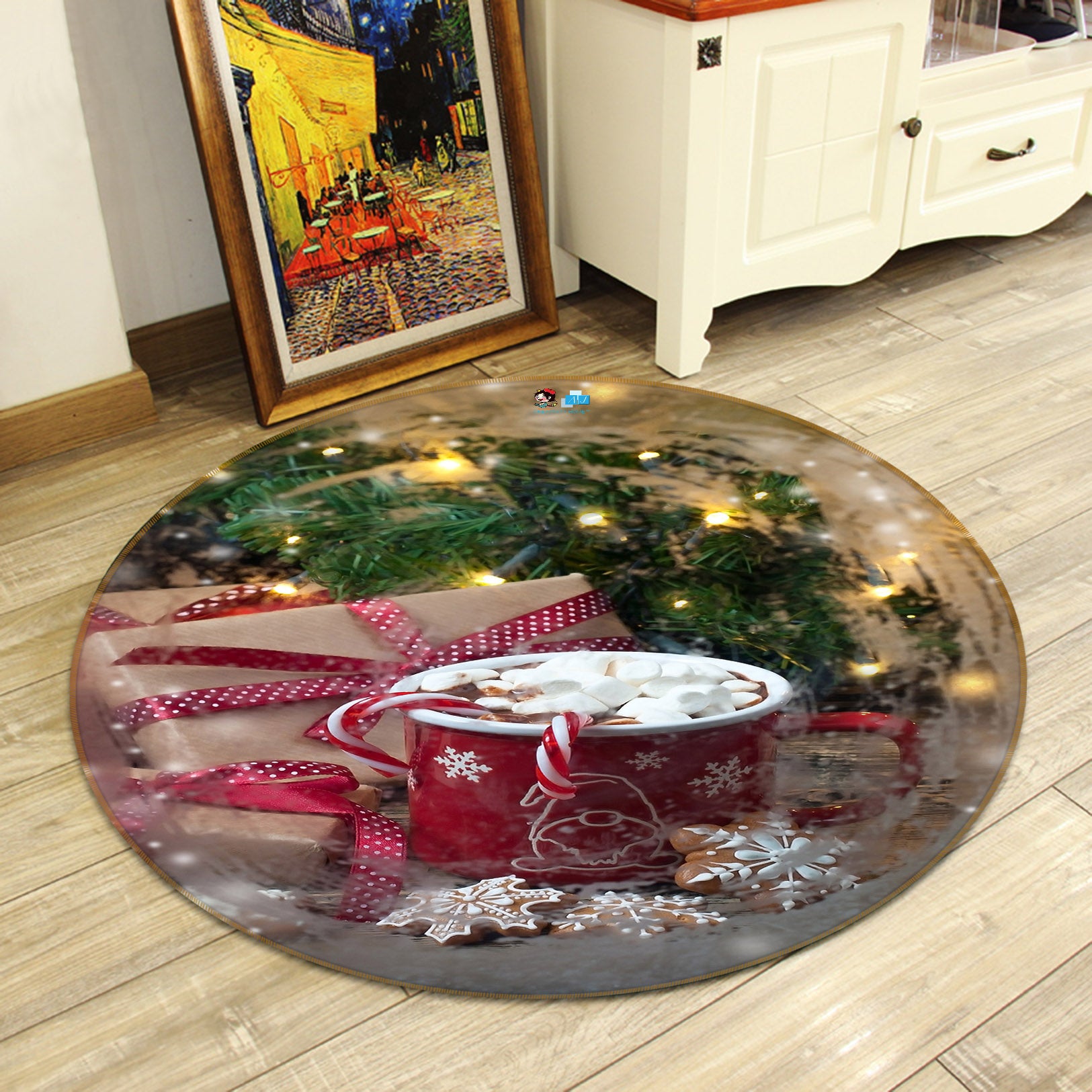 3D Red Cup 54207 Christmas Round Non Slip Rug Mat Xmas
