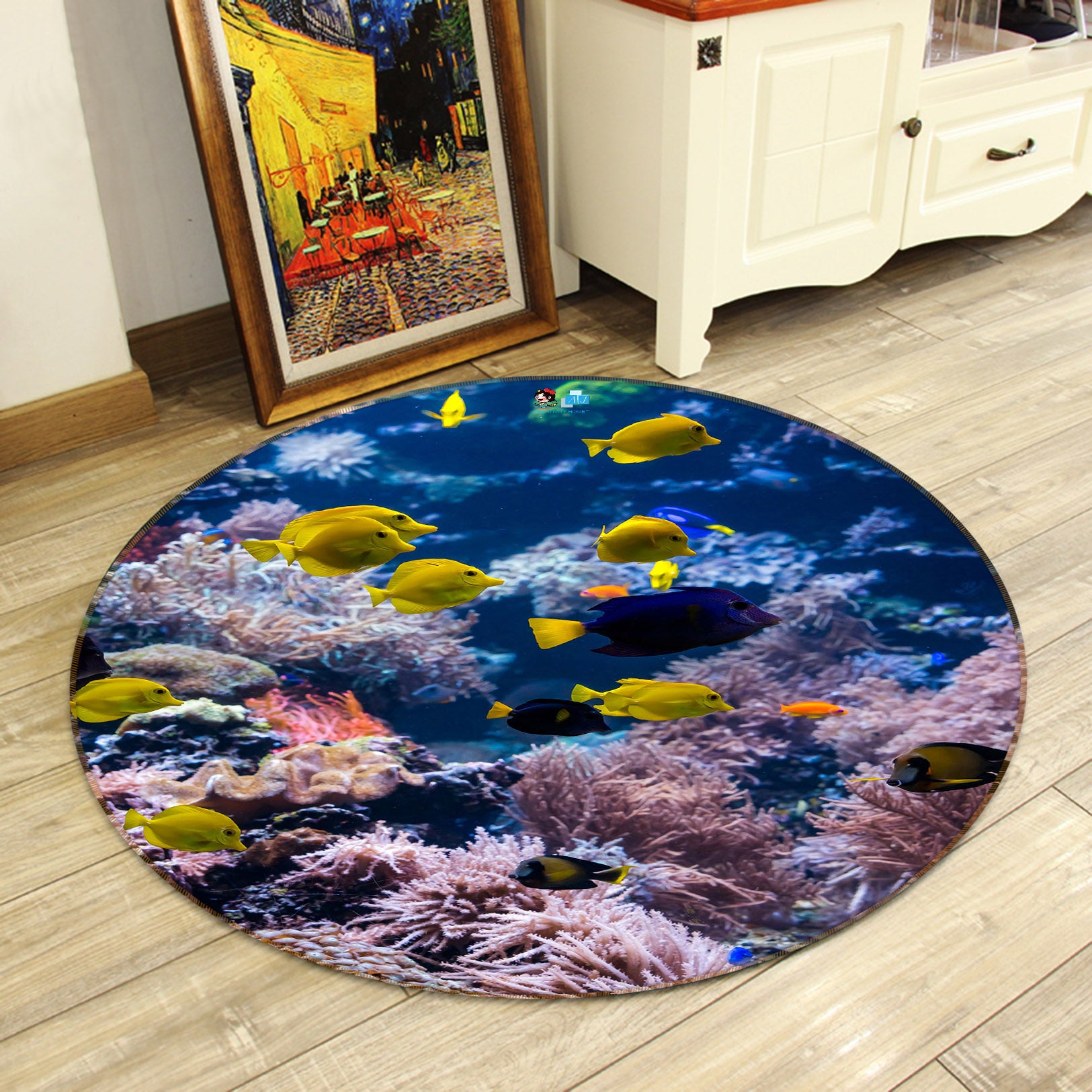 3D Sea Coral Fish 69134 Round Non Slip Rug Mat