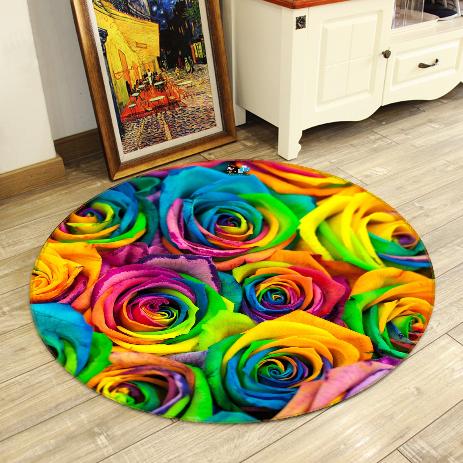 3D Colored Roses 80247 Round Non Slip Rug Mat