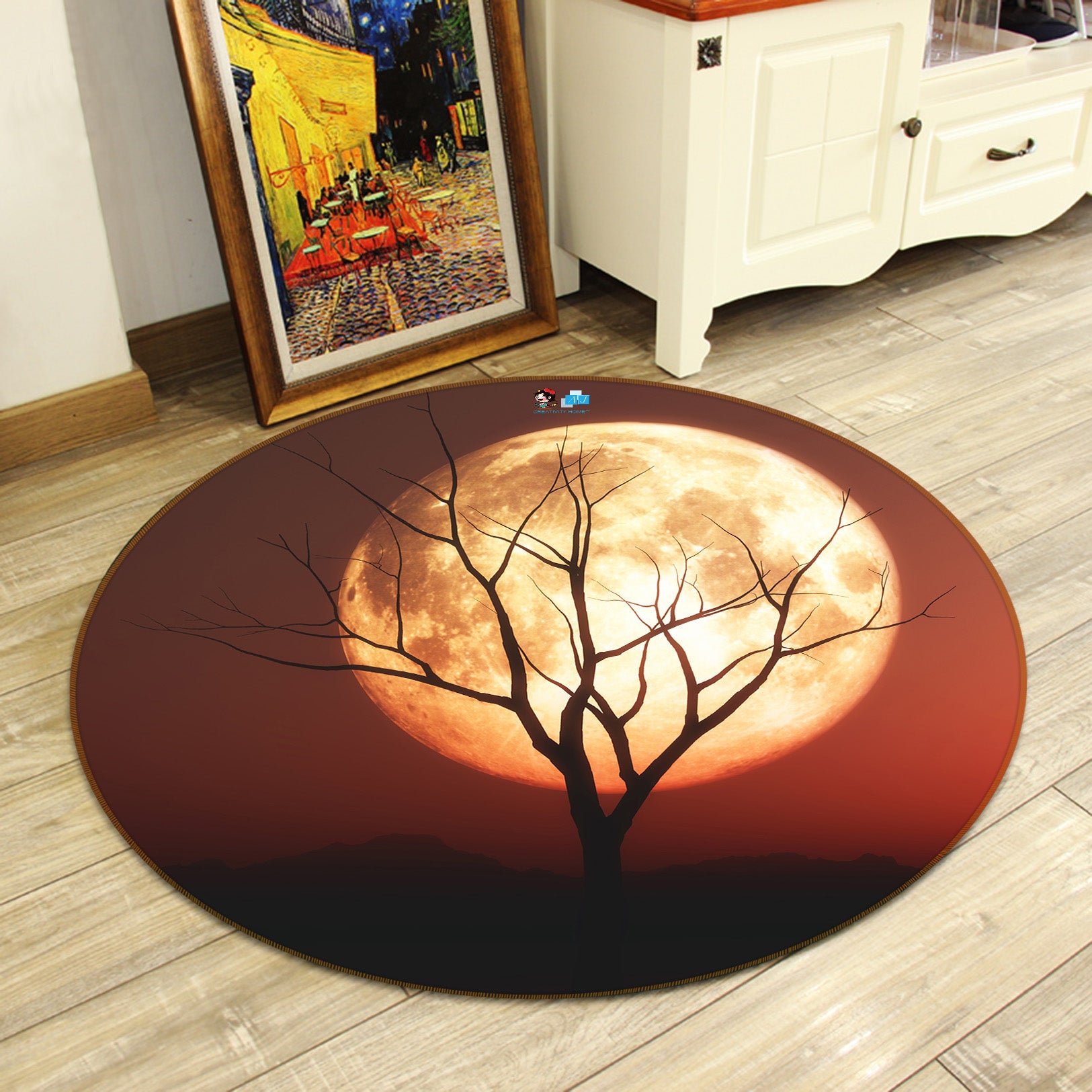 3D Dead Branches Moon 81108 Round Non Slip Rug Mat