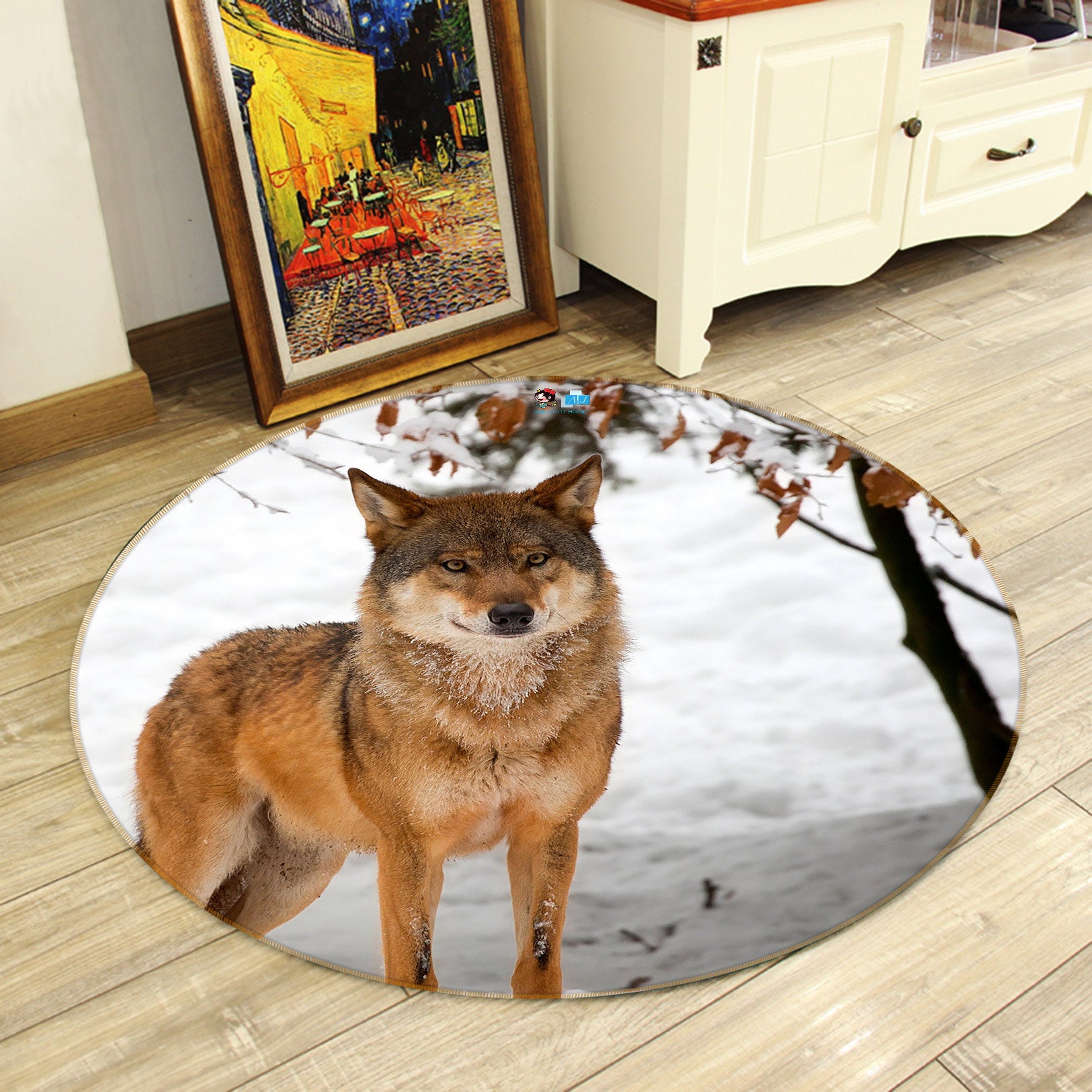 3D Snowfield Wolf 81188 Round Non Slip Rug Mat