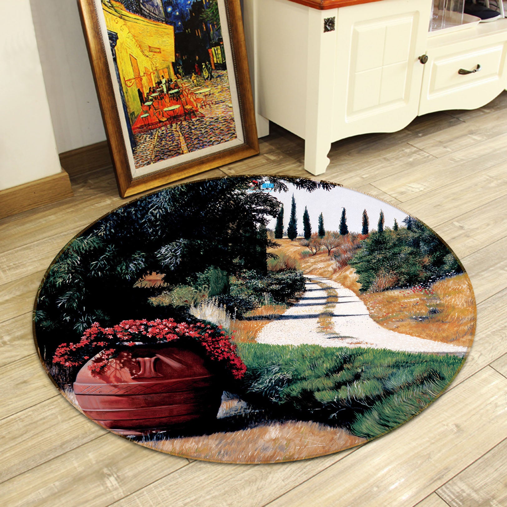 3D Trees Path 110100 Matthew Holden Bates Rug Round Non Slip Rug Mat