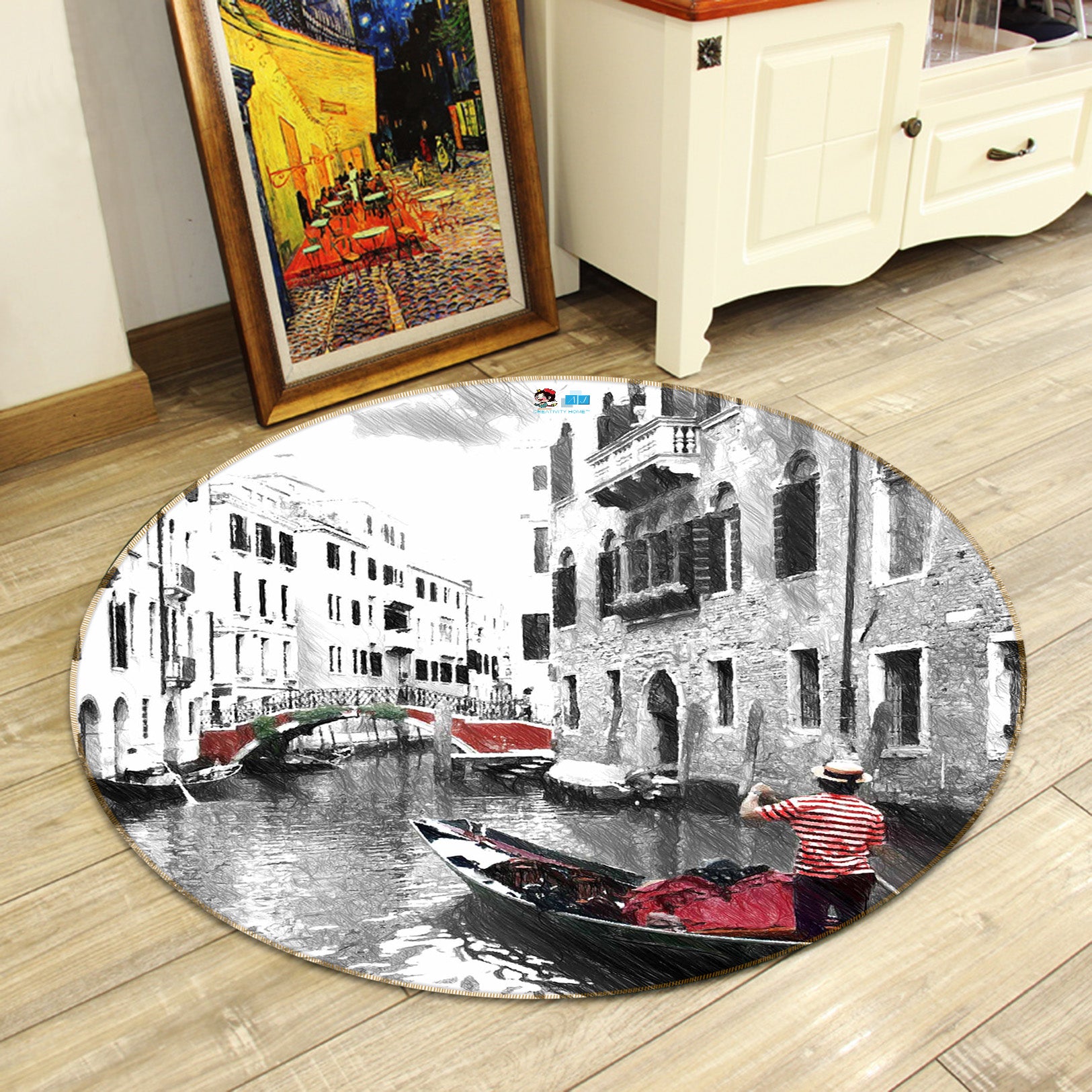3D Black White Houses 72113 Round Non Slip Rug Mat