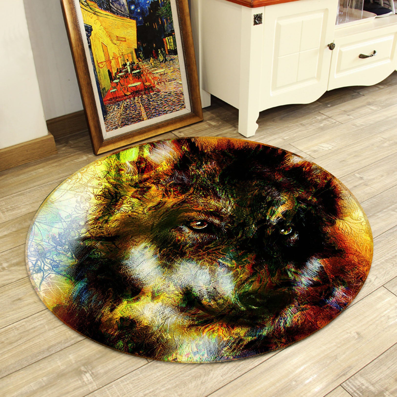 3D Wolf 37225 Animal Round Non Slip Rug Mat