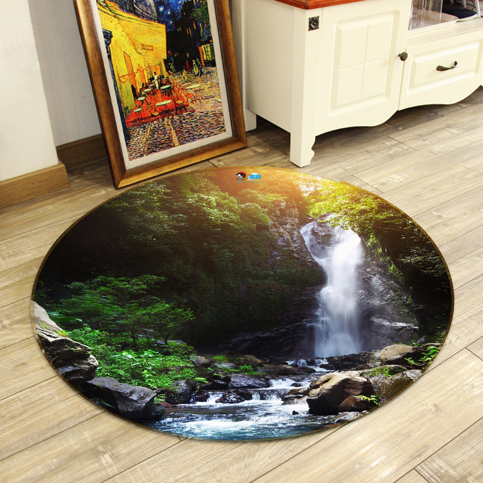 3D Jungle Waterfall 69161 Round Non Slip Rug Mat
