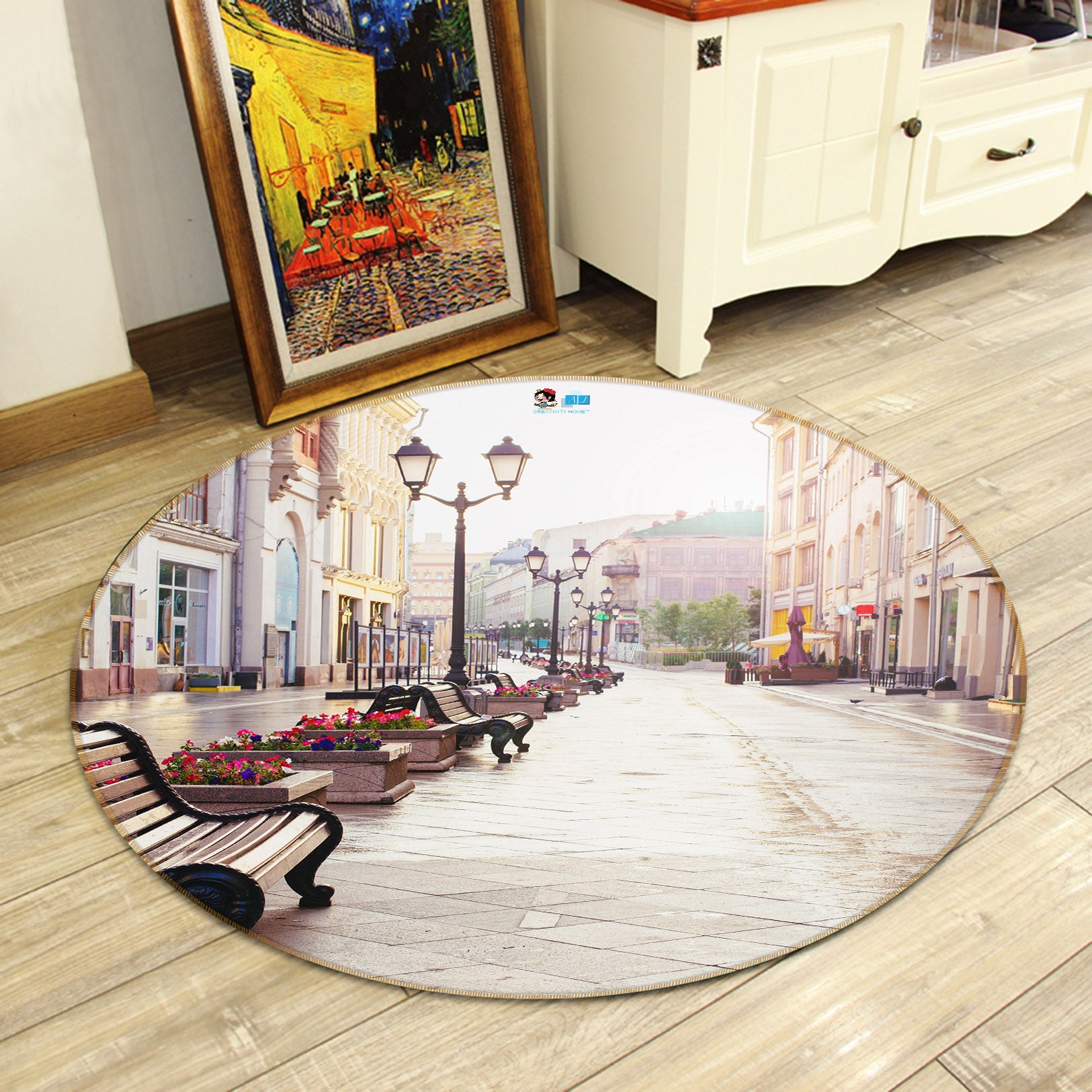 3D Street Chair 74190 Round Non Slip Rug Mat