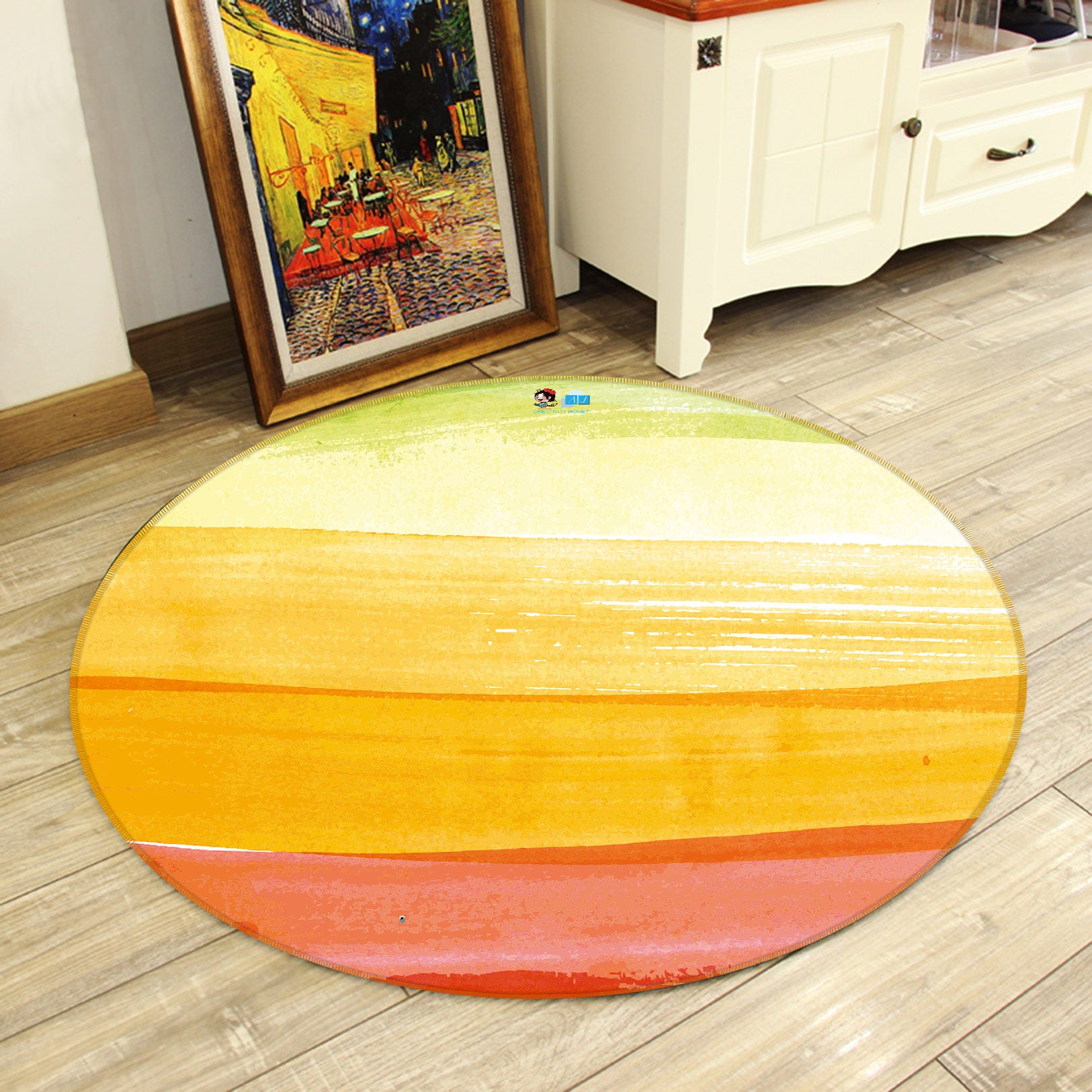 3D Yellow Gradient 81161 Round Non Slip Rug Mat