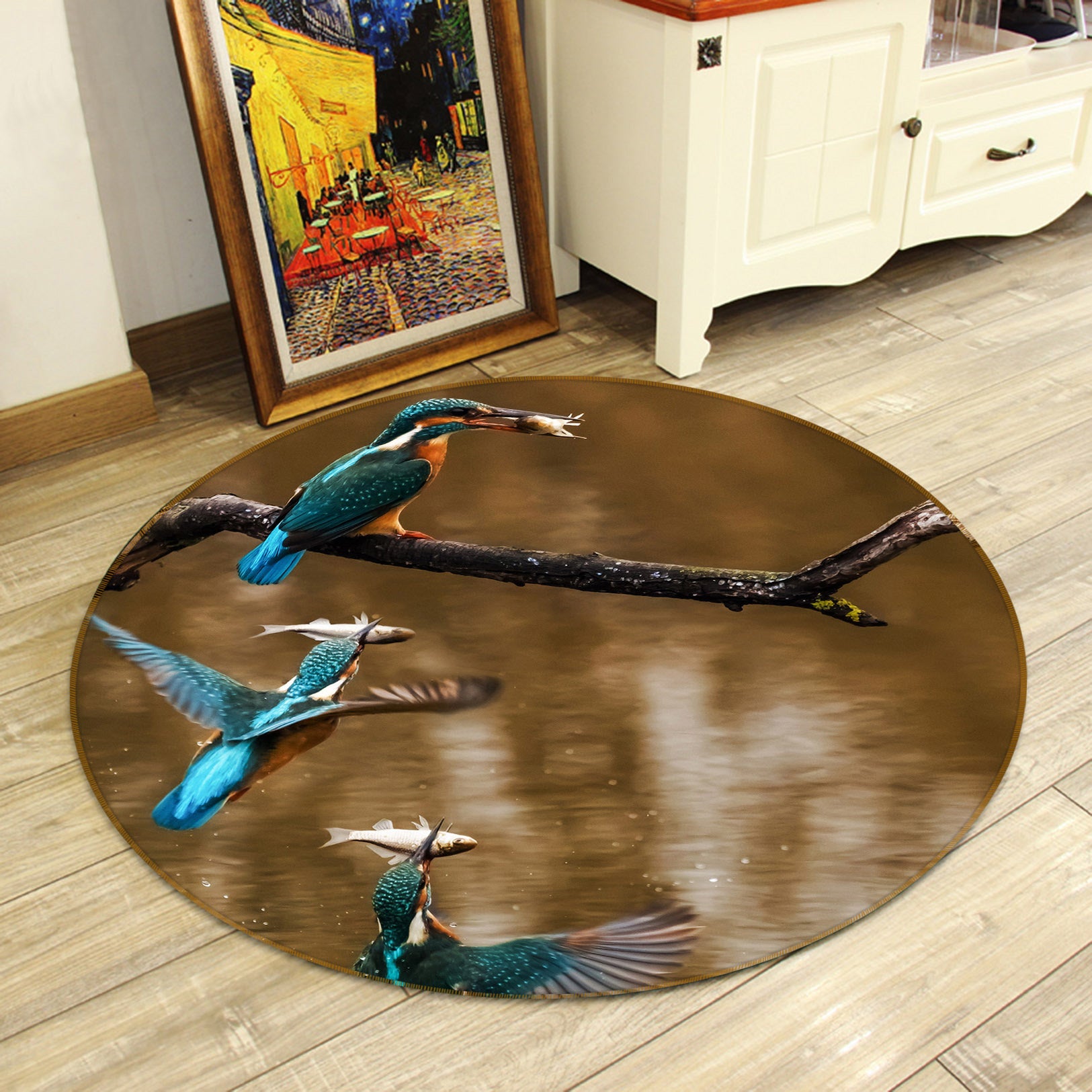 3D Kingfisher 81298 Animal Round Non Slip Rug Mat
