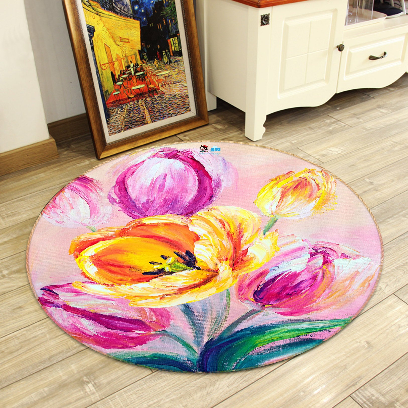 3D Flowers 69199 Round Non Slip Rug Mat