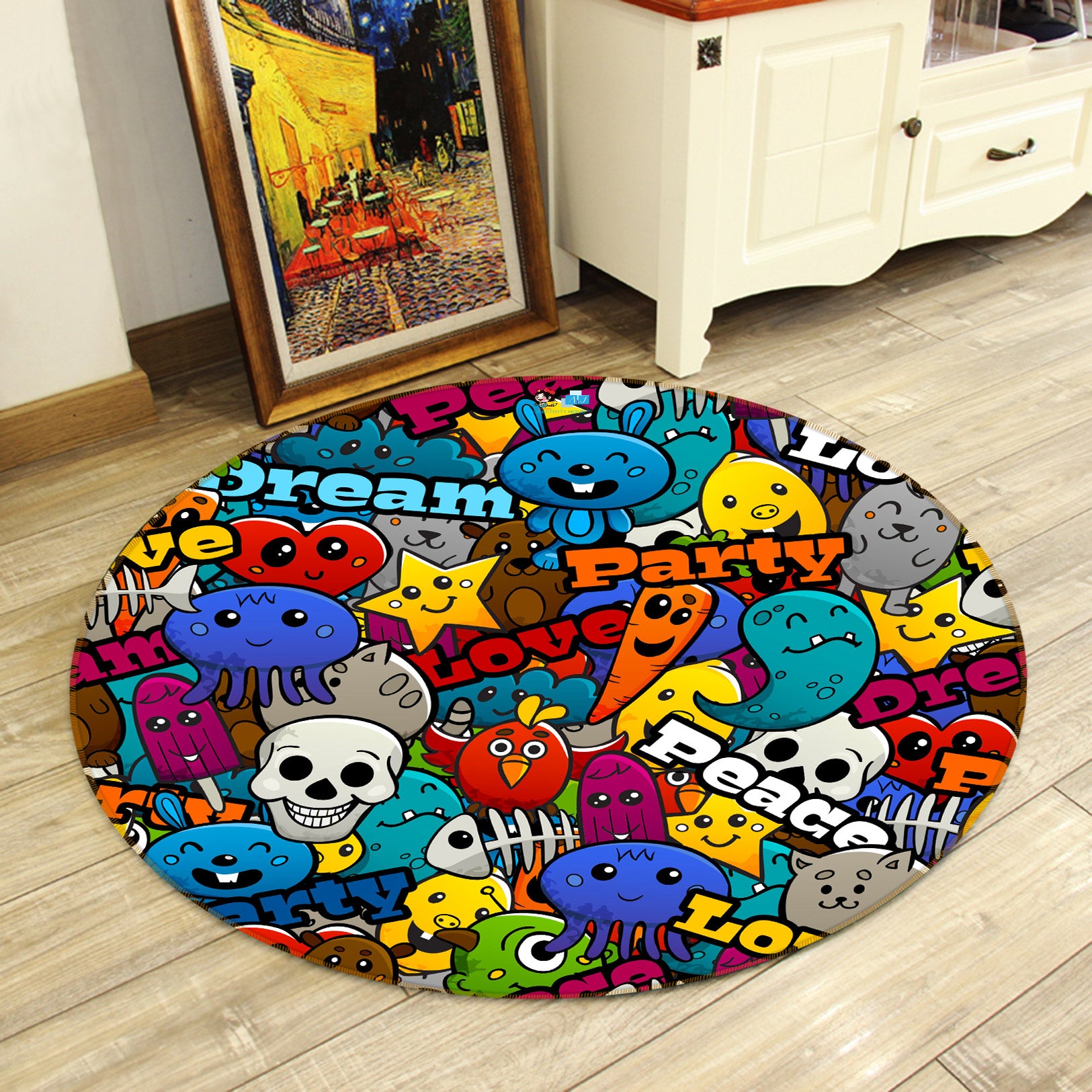 3D Color Cartoon Doll 81231 Round Non Slip Rug Mat