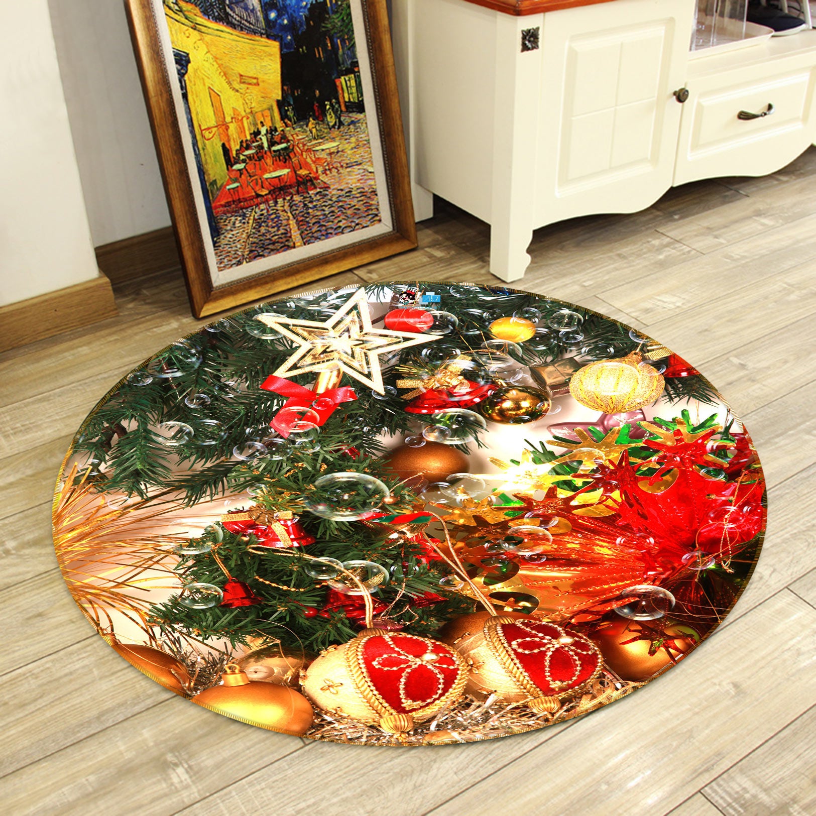 3D Ball Pendant 54032 Christmas Round Non Slip Rug Mat Xmas