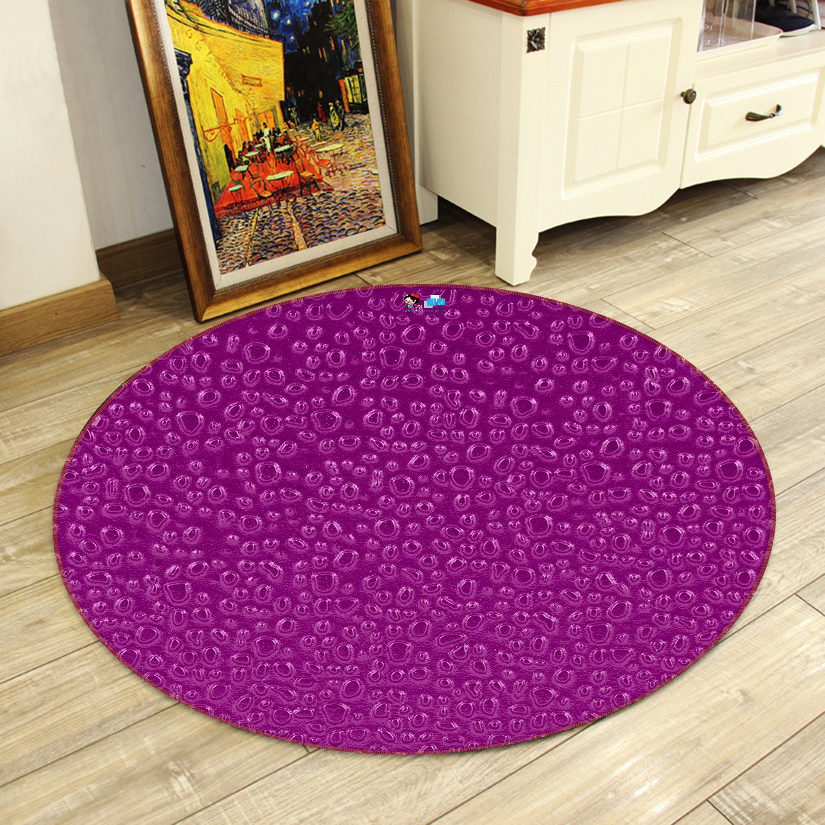 3D Purple Drops 80202 Round Non Slip Rug Mat