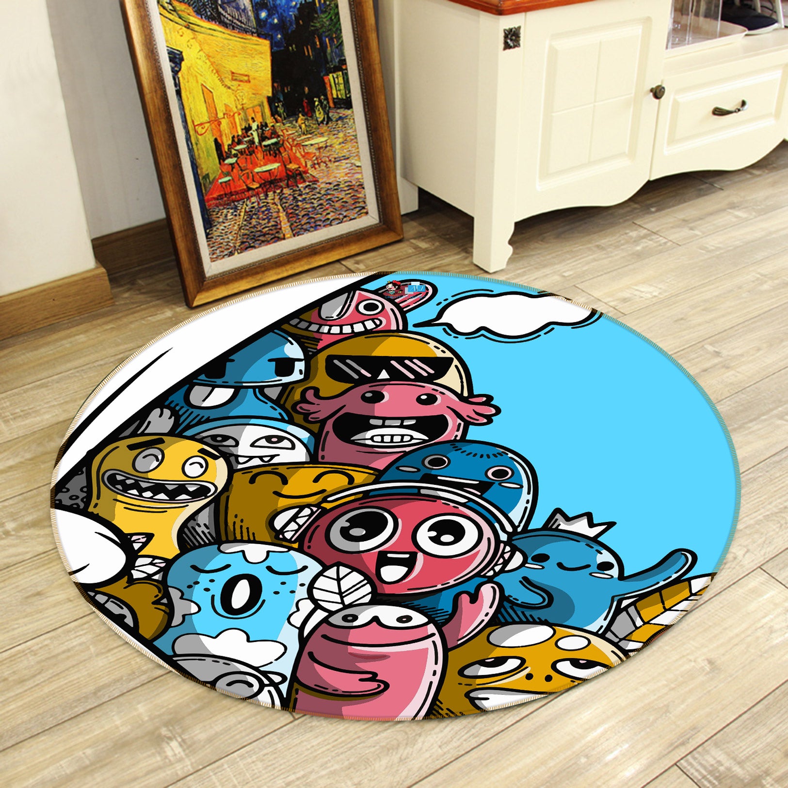 3D Cartoon Little Monster 81206 Round Non Slip Rug Mat
