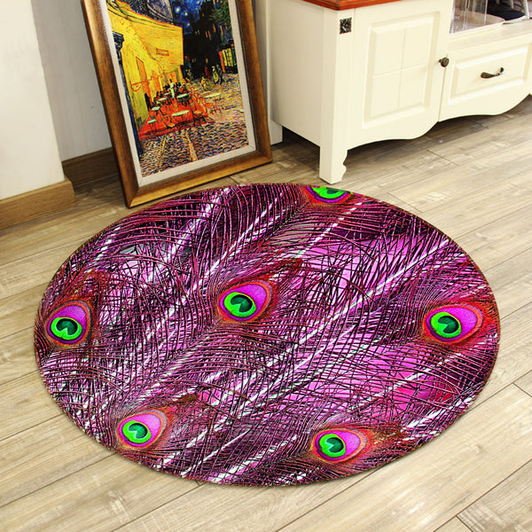 3D Red Peacock Feather 82026 Animal Round Non Slip Rug Mat | AJ Wallpaper