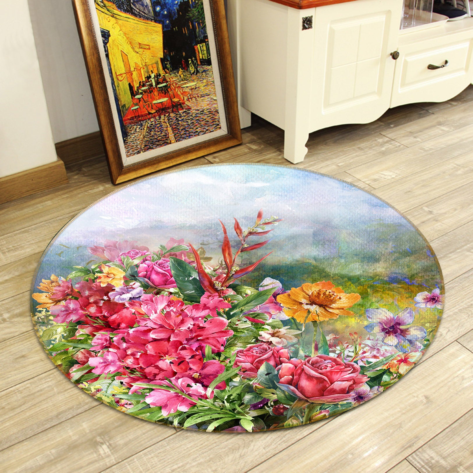 3D Flower Bush 71215 Round Non Slip Rug Mat