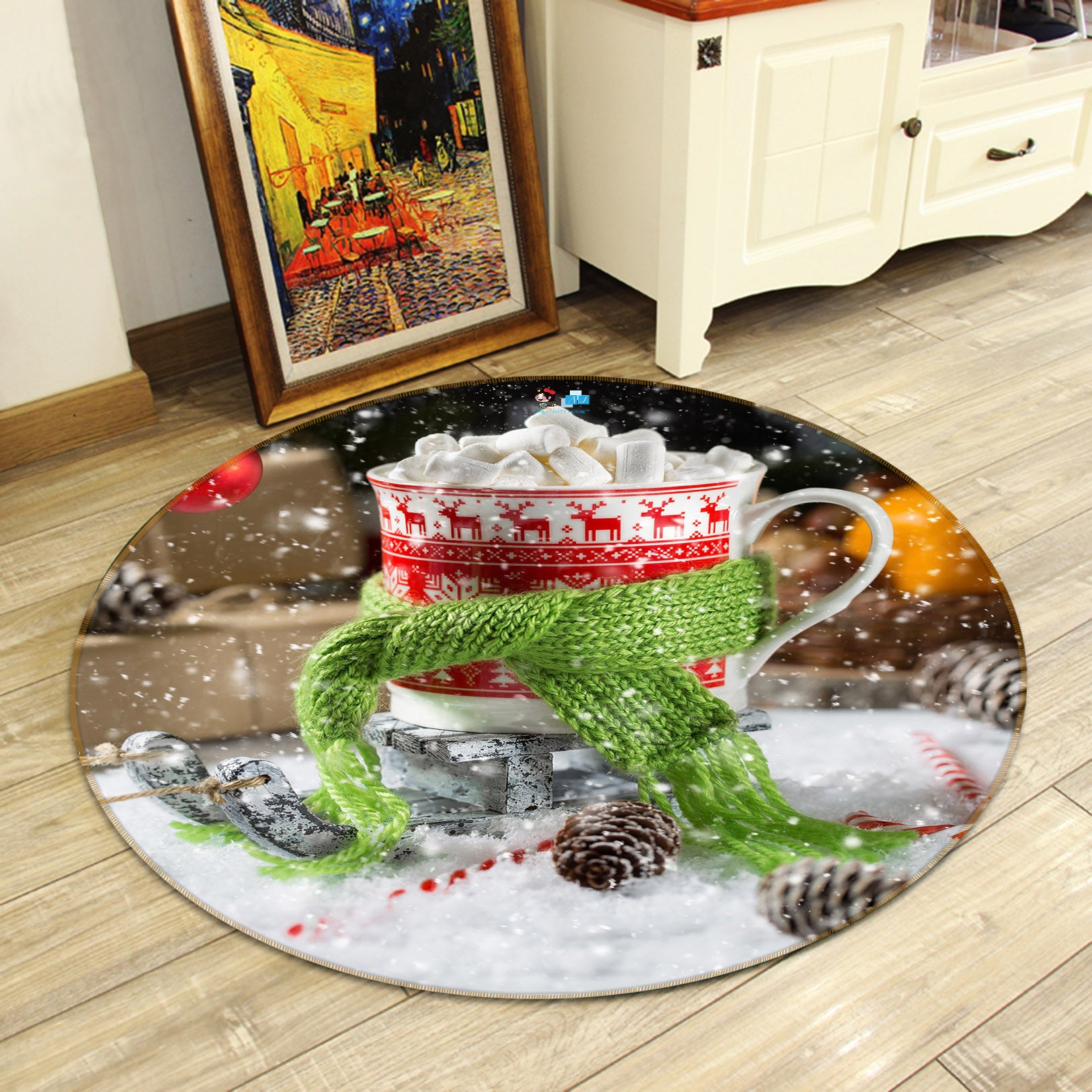 3D Cup Scarf 54190 Christmas Round Non Slip Rug Mat Xmas