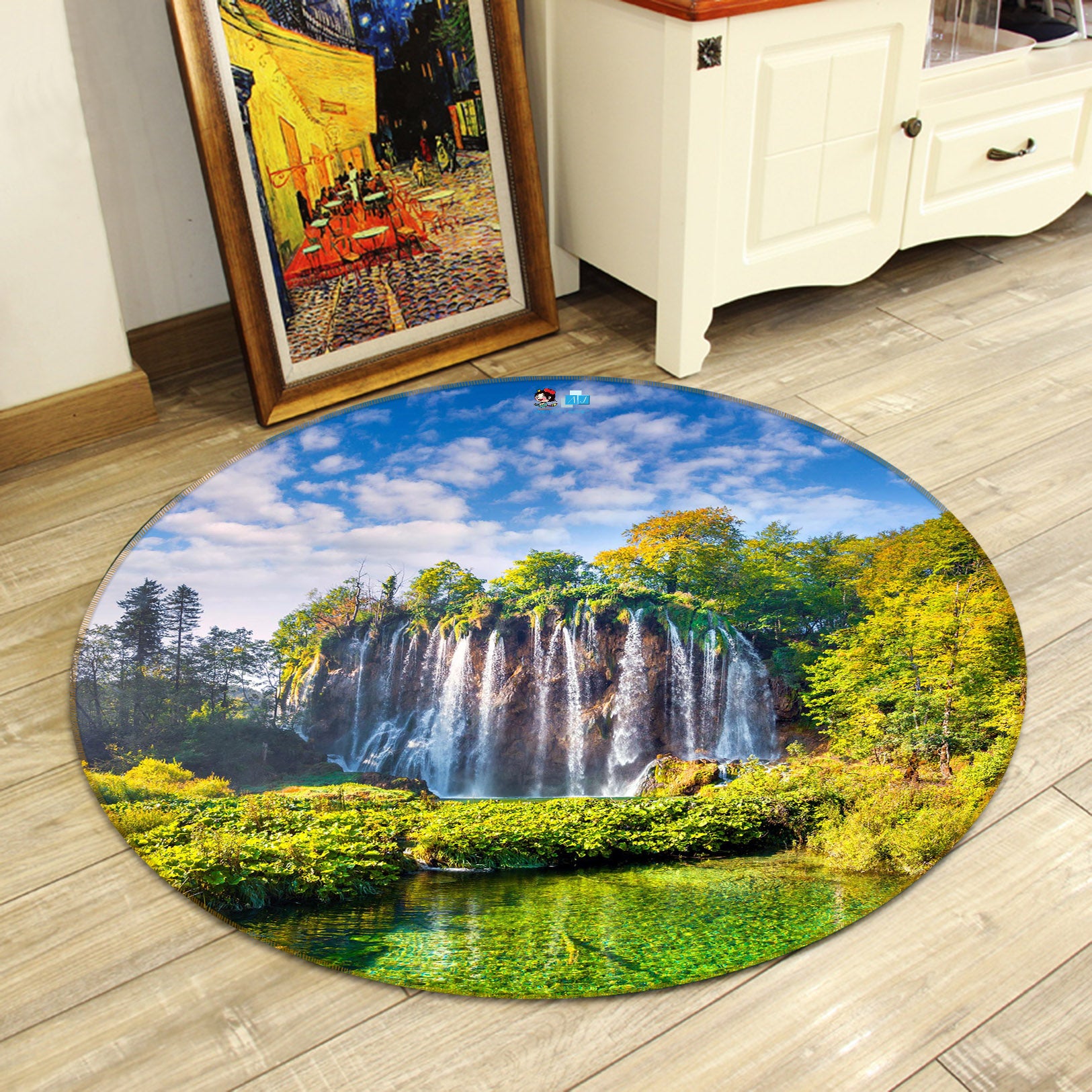 3D Waterfall Landscape 74153 Round Non Slip Rug Mat