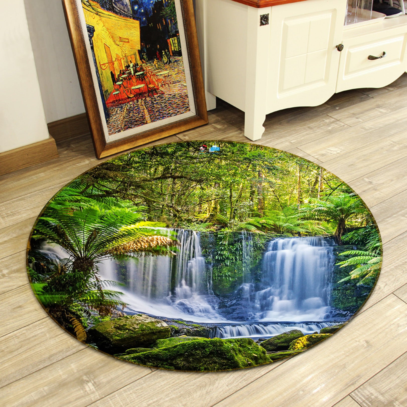 3D Jungle Waterfall 81022 Round Non Slip Rug Mat