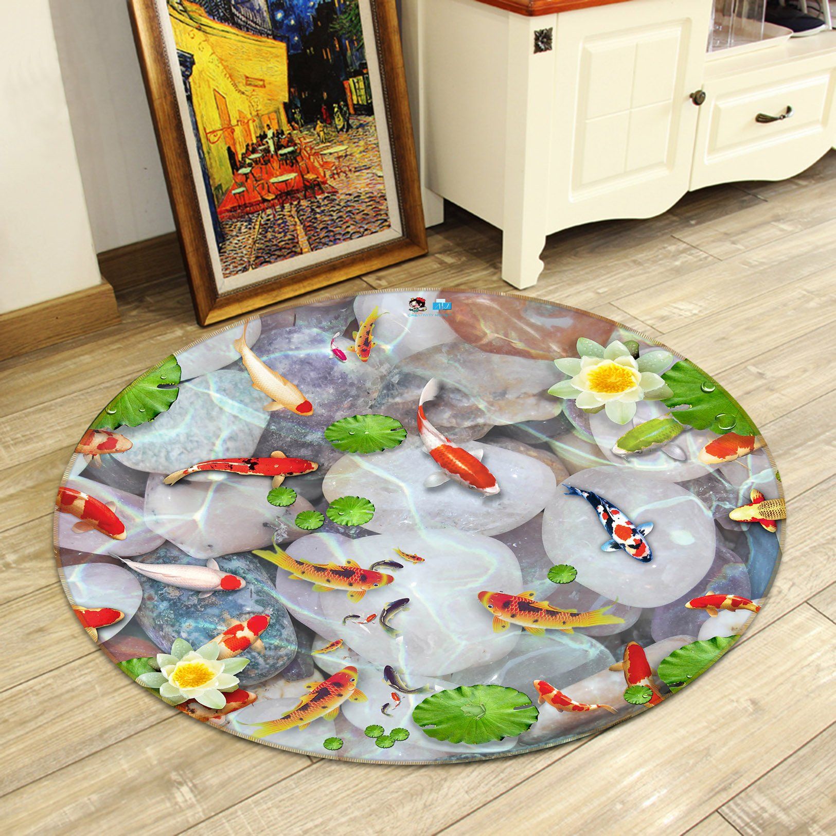 3D Lotus Fish 028 Round Non Slip Rug Mat Mat AJ Creativity Home 