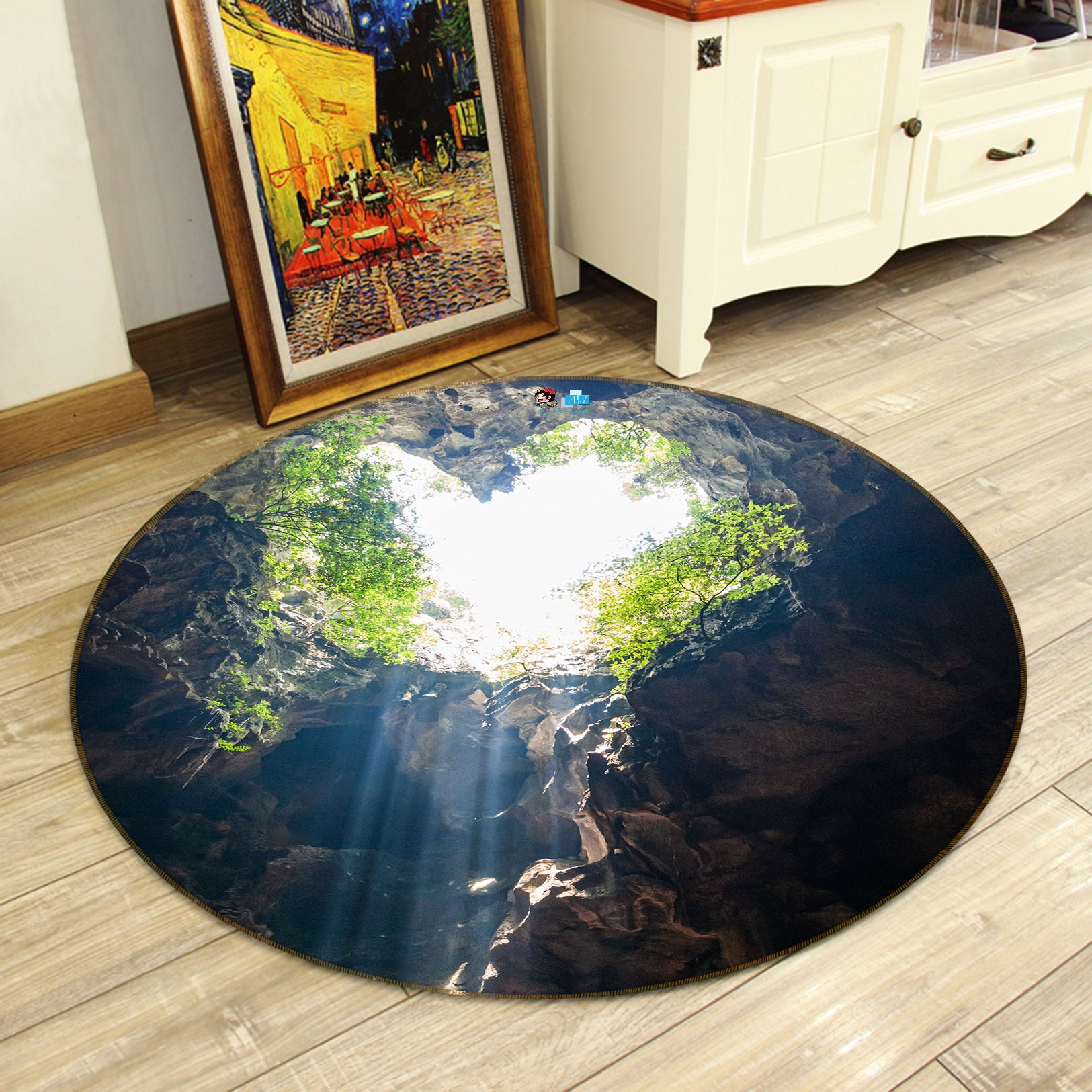 3D Grass Stone Cave 69206 Round Non Slip Rug Mat