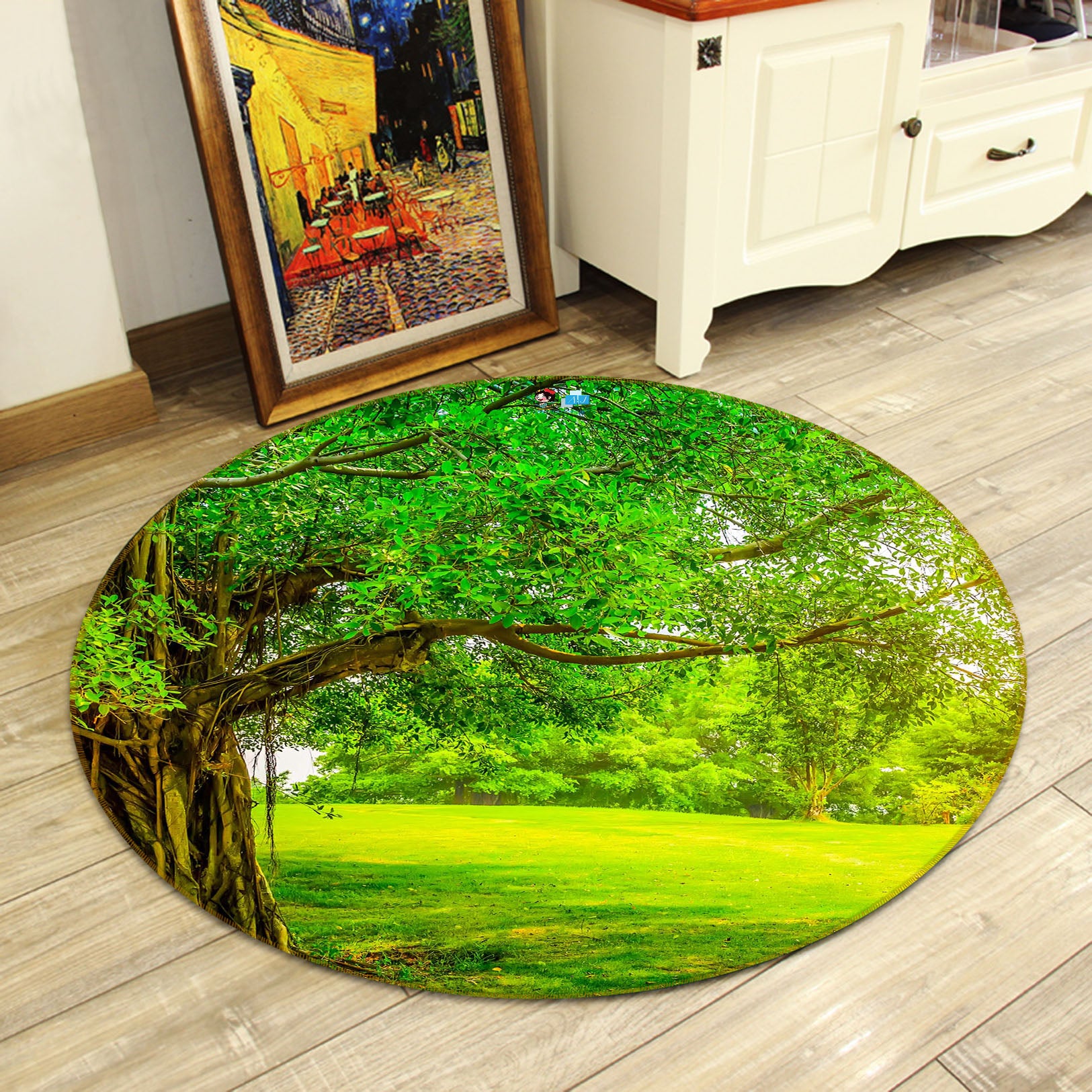 3D Trees Grass 81081 Round Non Slip Rug Mat