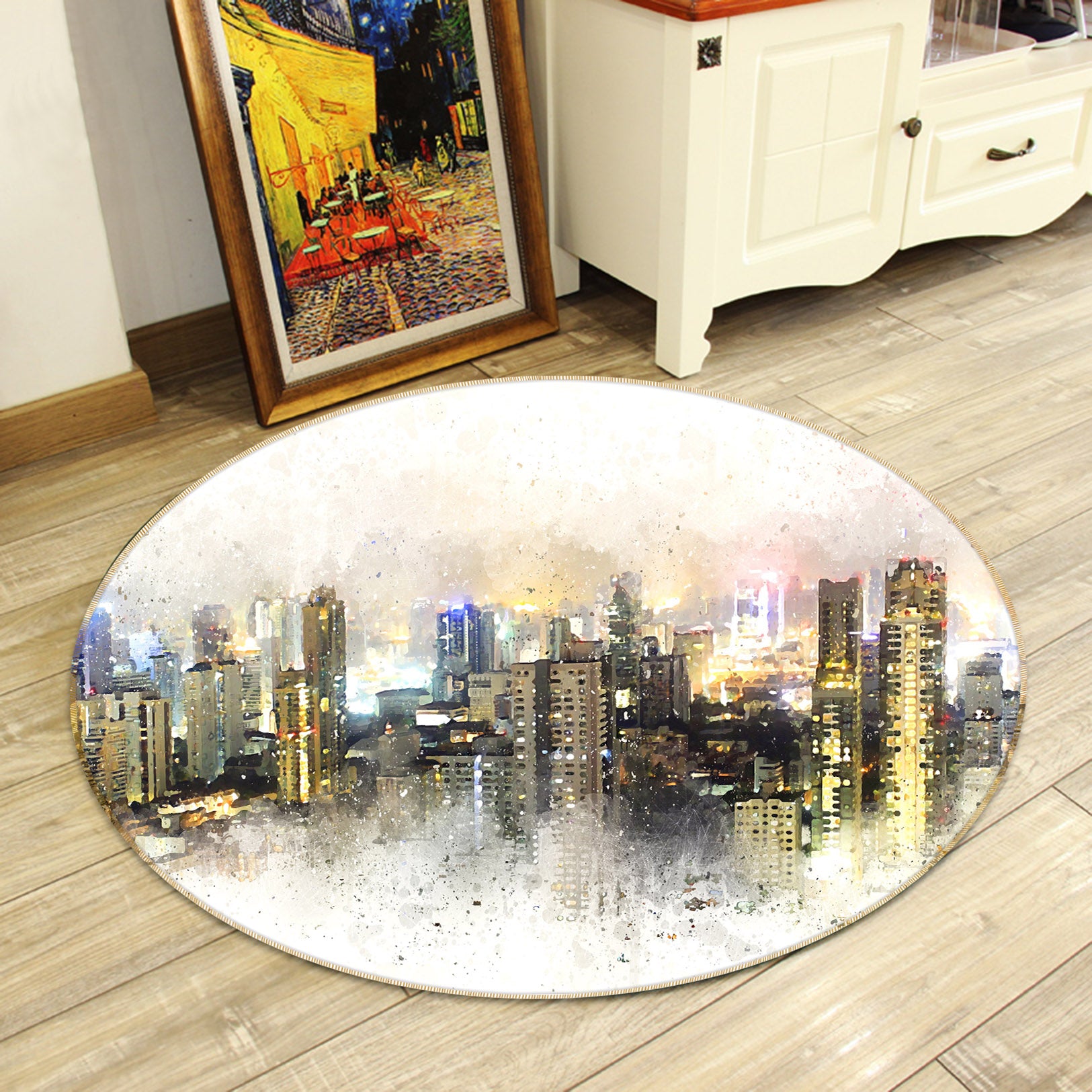 3D High-Rise Building 37026 Round Non Slip Rug Mat