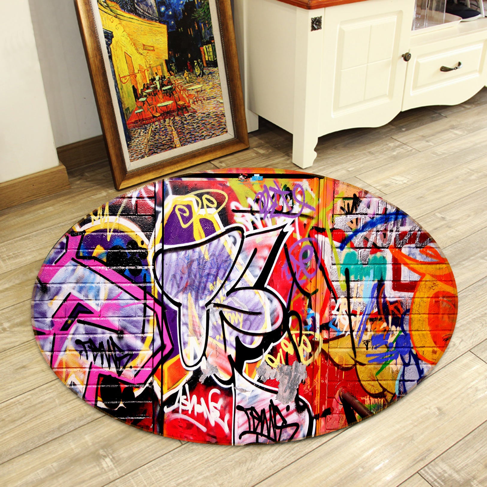 3D Graffiti Wall 72286 Round Non Slip Rug Mat