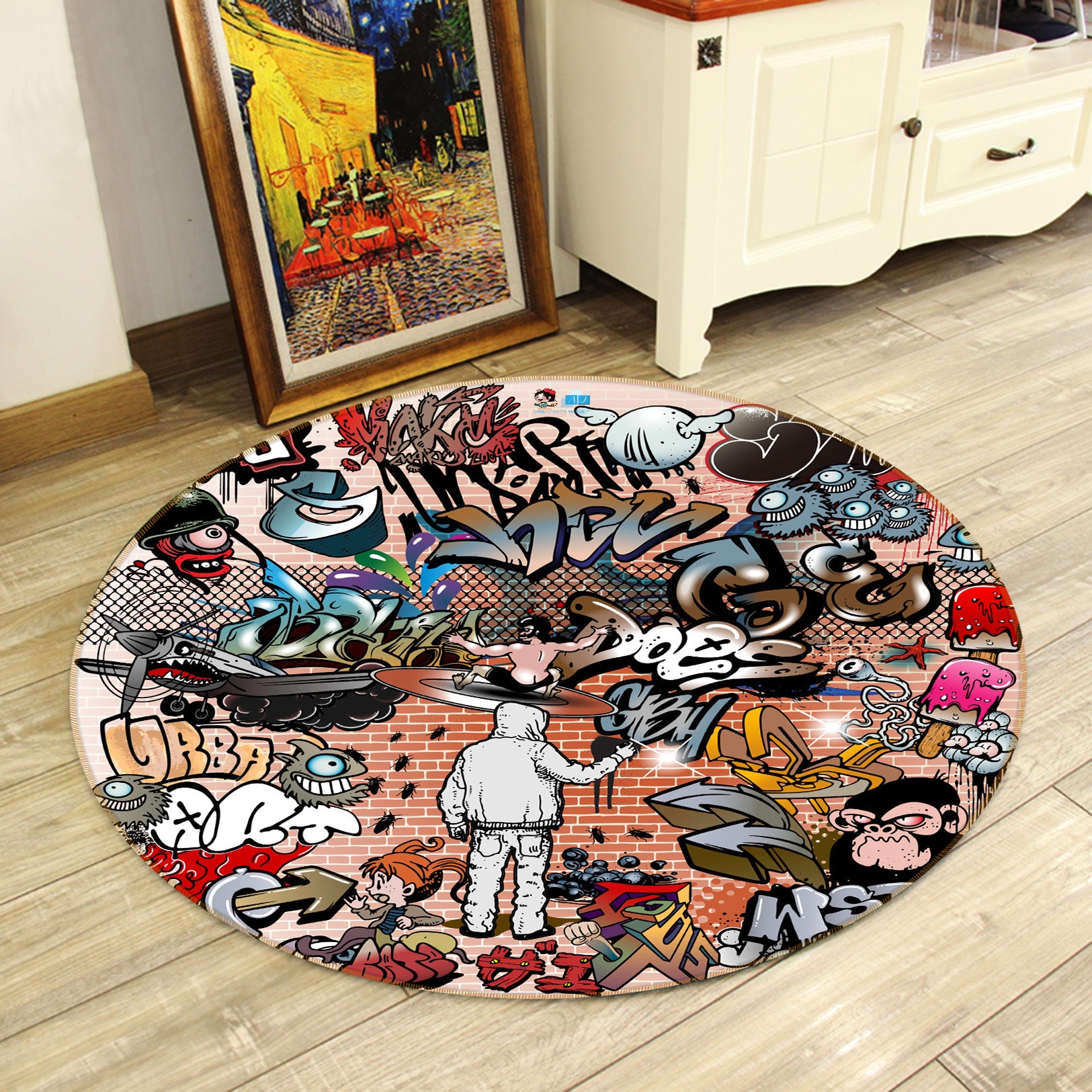 3D Graffiti Wall 81254 Round Non Slip Rug Mat