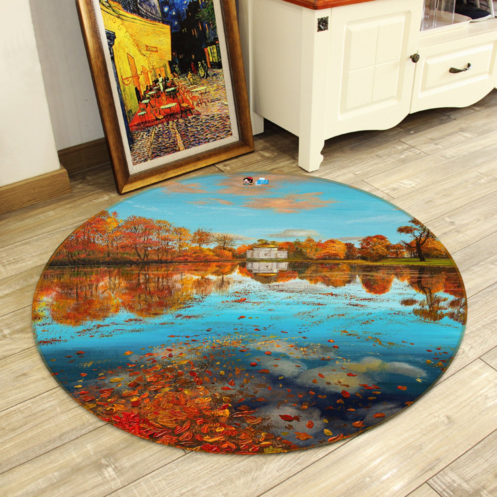 3D Lake Tree 18131 Marina Zotova Rug Round Non Slip Rug Mat