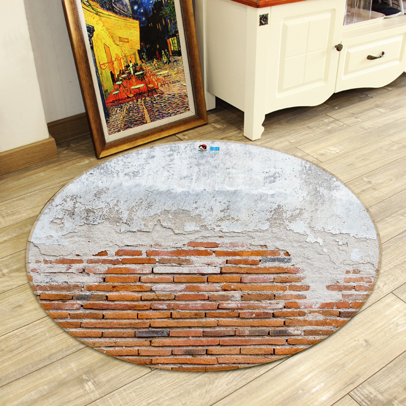 3D Brick Wall 74168 Round Non Slip Rug Mat