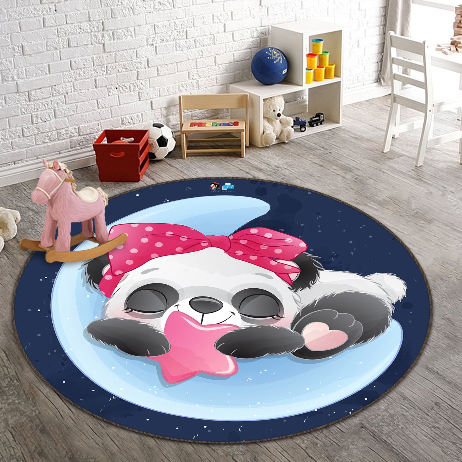3D Blue Moon Panda 74236 Round Non Slip Rug Mat