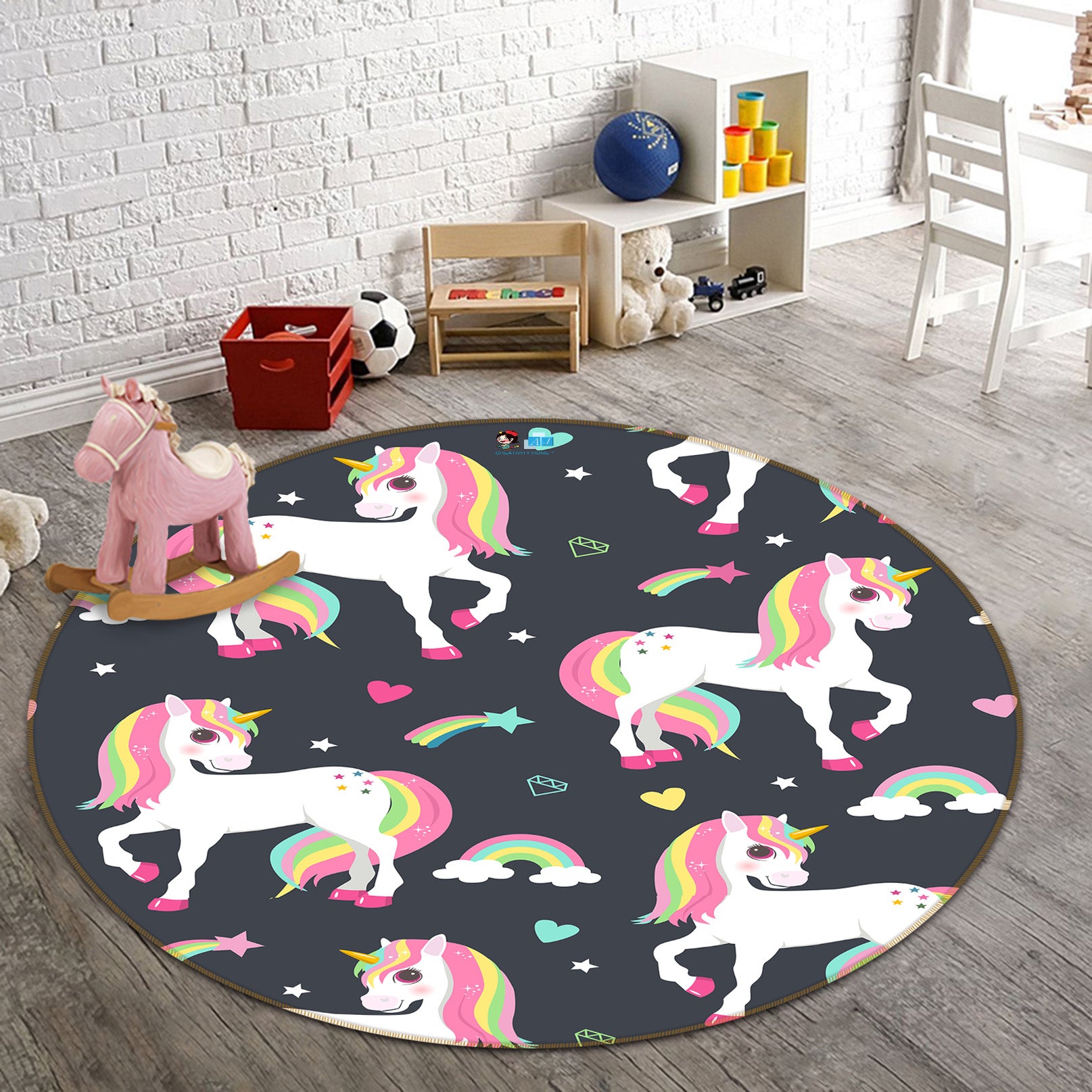 3D Color Unicorn Pattern 81111 Round Non Slip Rug Mat