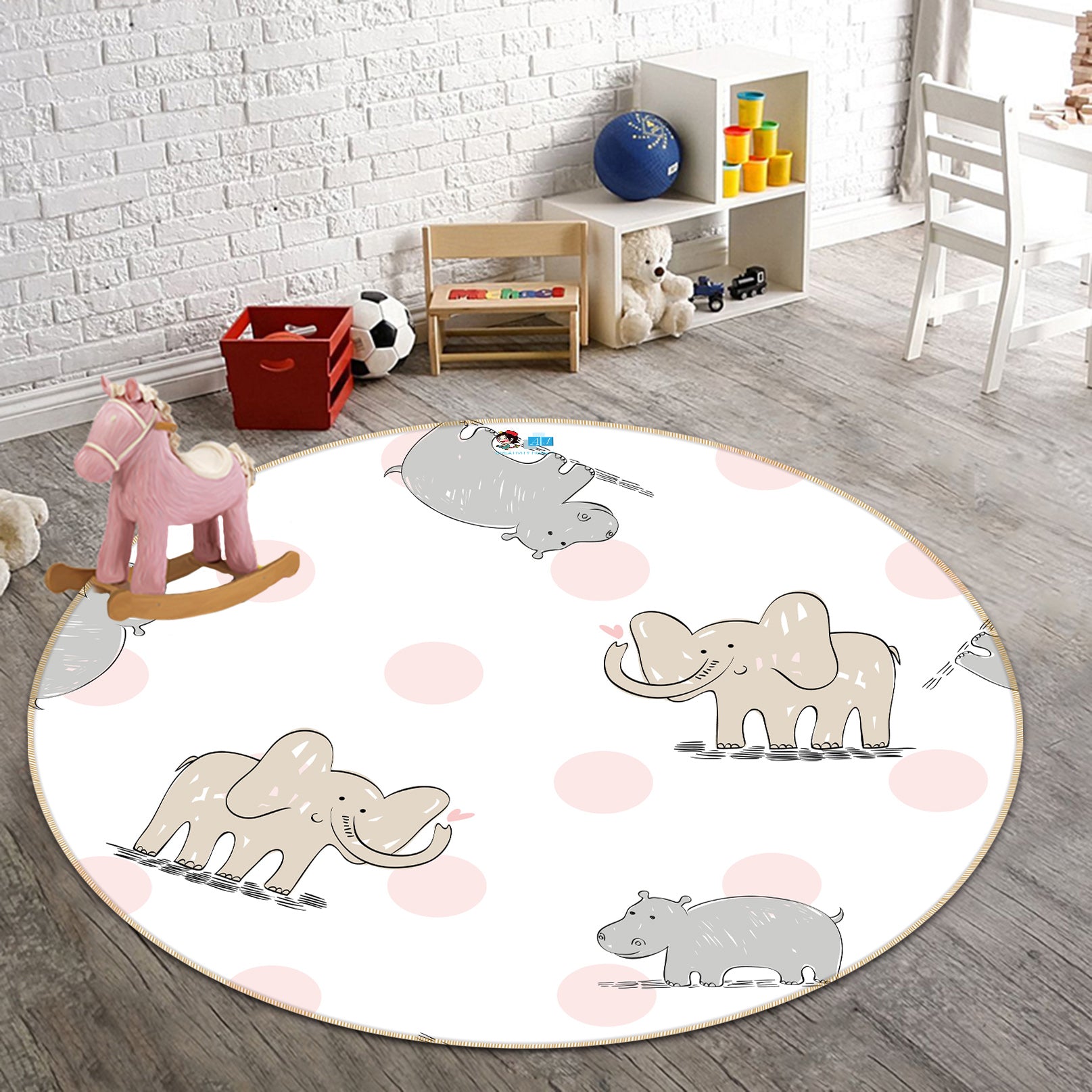 3D Elephant 64160 Round Non Slip Rug Mat