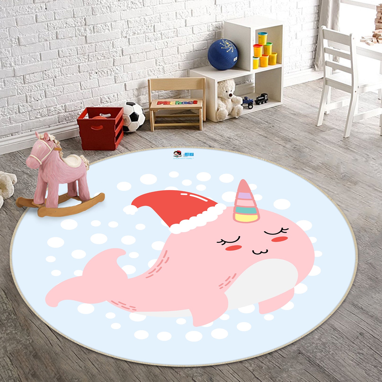 3D Pink Whale 74256 Round Non Slip Rug Mat