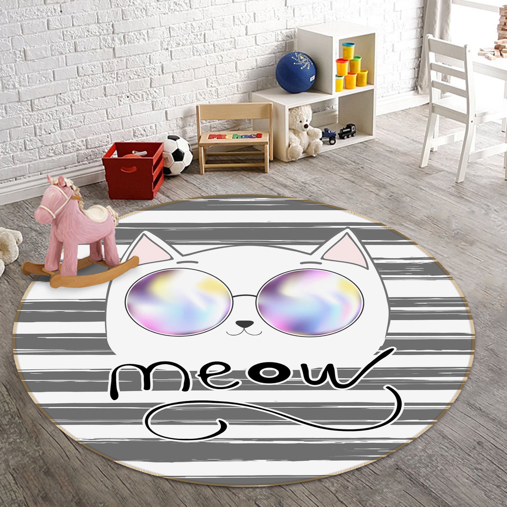 3D Cat Sunglasses 29102 Round Non Slip Rug Mat