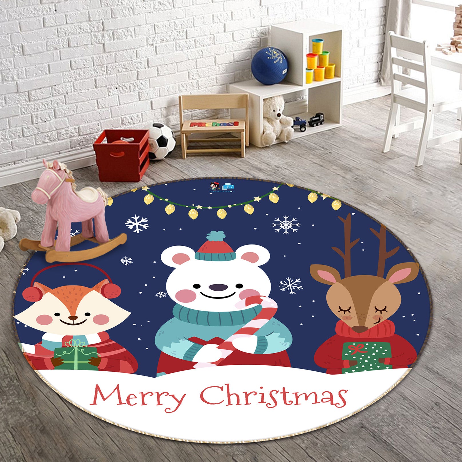 3D Cartoon Fox Deer 81086 Round Non Slip Rug Mat