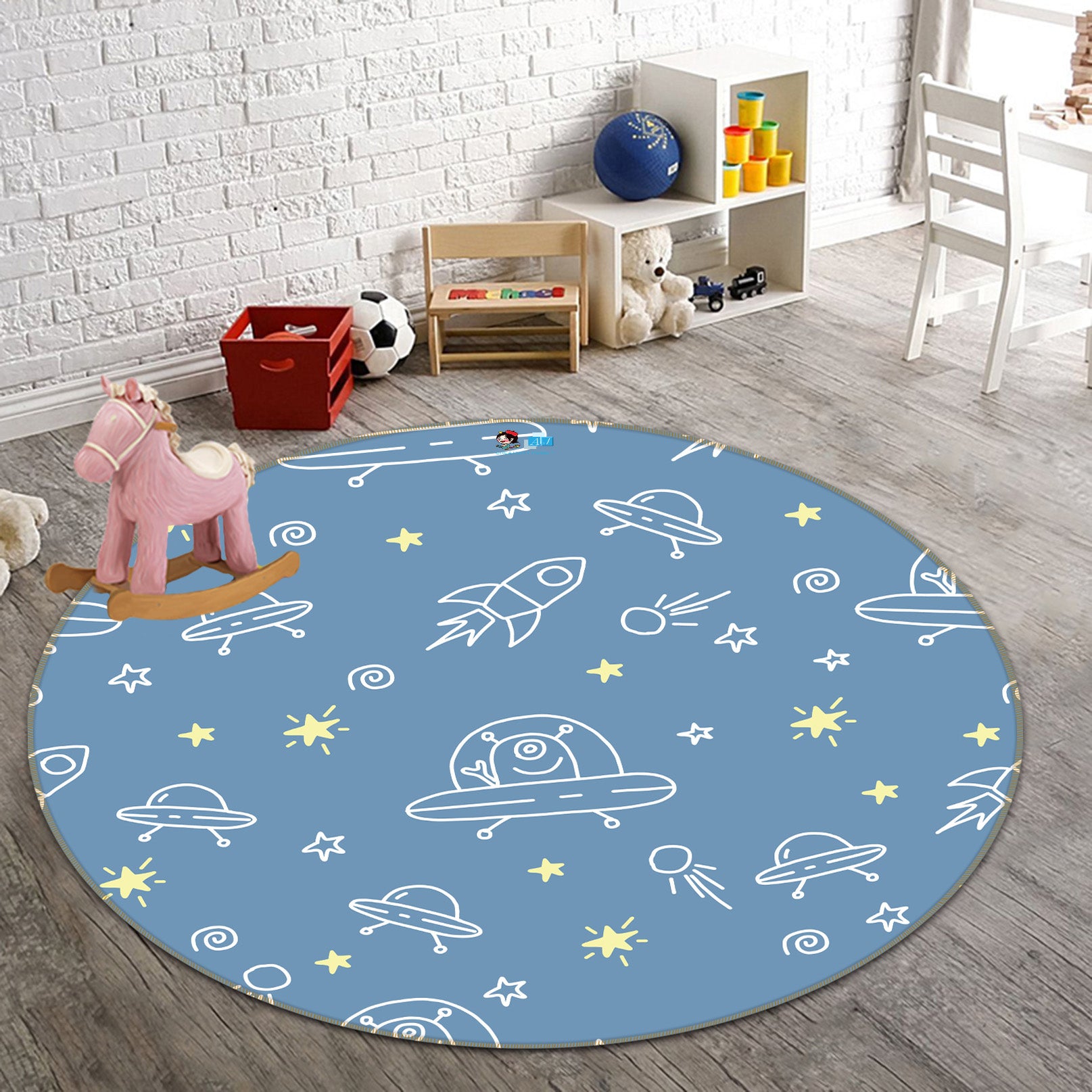 3D Rocket Spaceship 64151 Round Non Slip Rug Mat
