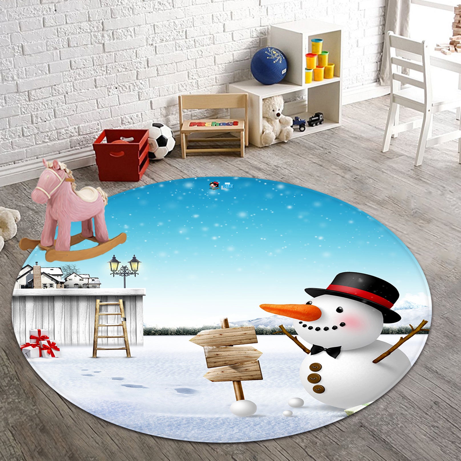 3D Snowman 65220 Christmas Round Non Slip Rug Mat Xmas