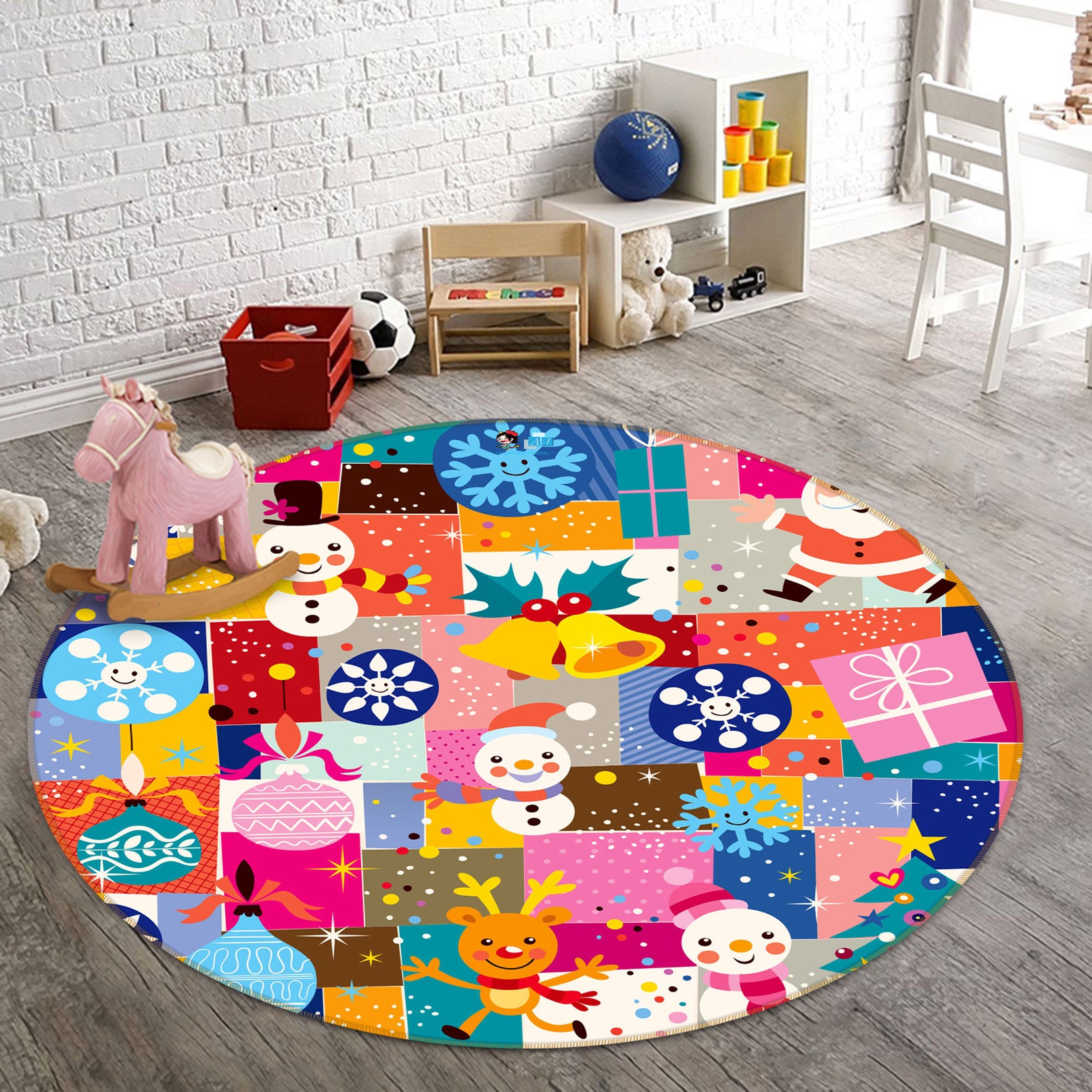 3D Color Cartoon Snowman Deer 54012 Christmas Round Non Slip Rug Mat Xmas