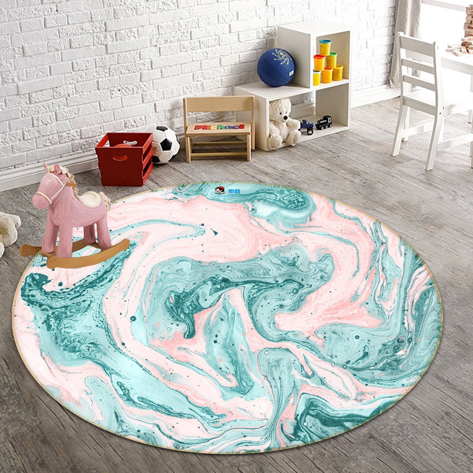 3D Green And Pink Water Ripple 2 Round Non Slip Rug Mat Mat AJ Creativity Home 