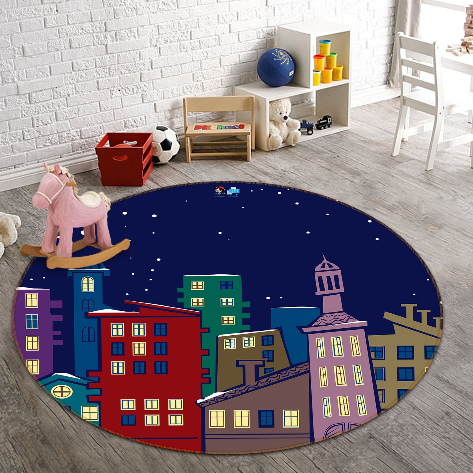 3D Colorful Houses 72089 Round Non Slip Rug Mat
