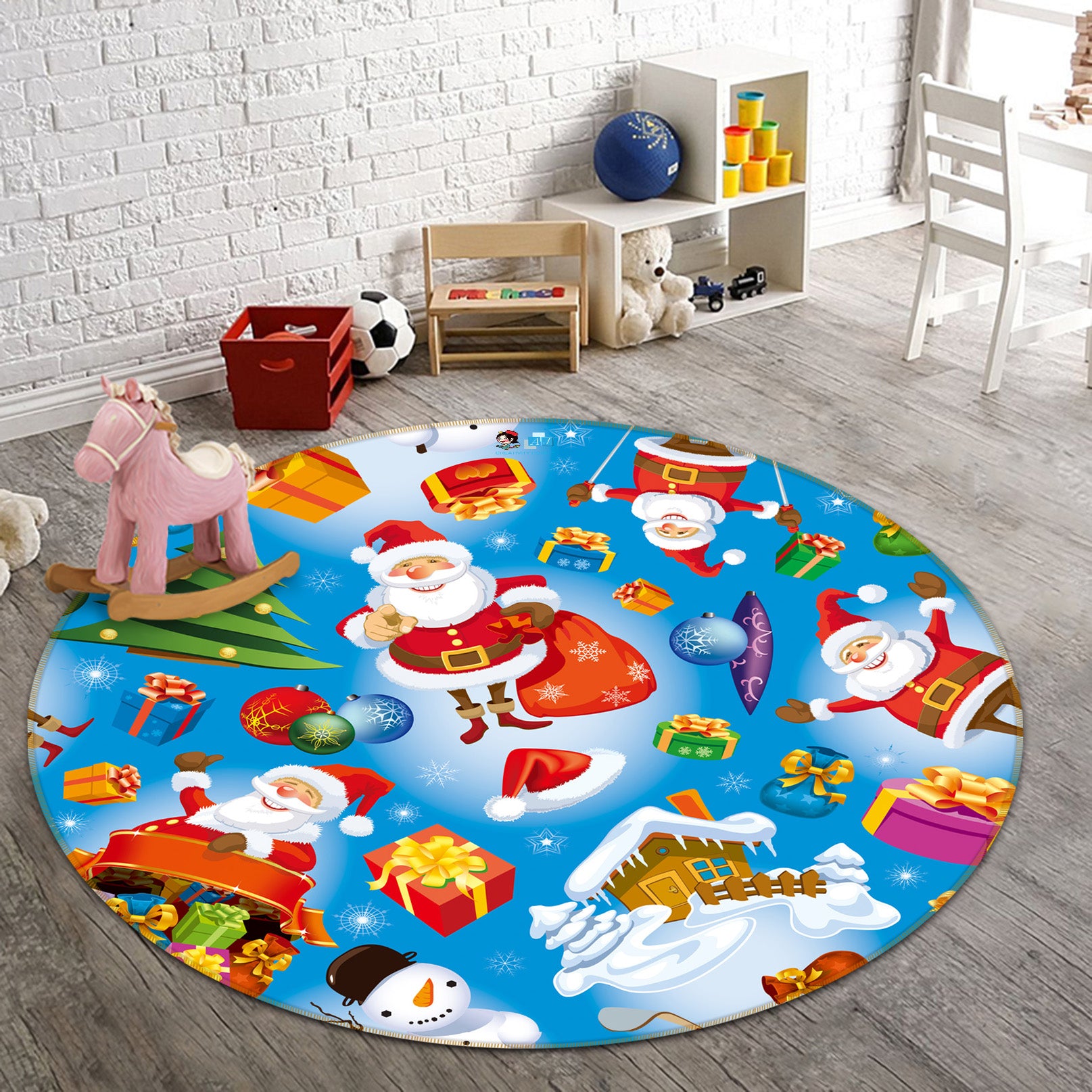 3D Santa Claus 54134 Christmas Round Non Slip Rug Mat Xmas