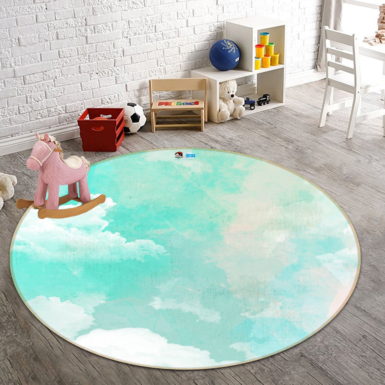 3D Light Green Sky Clouds 64065 Round Non Slip Rug Mat