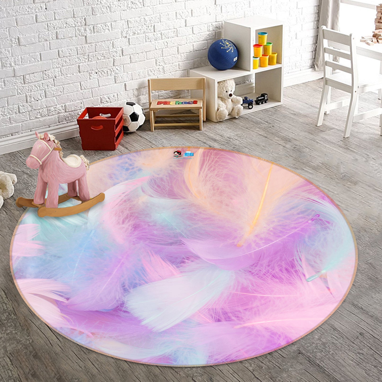 3D Color Feather 81201 Round Non Slip Rug Mat