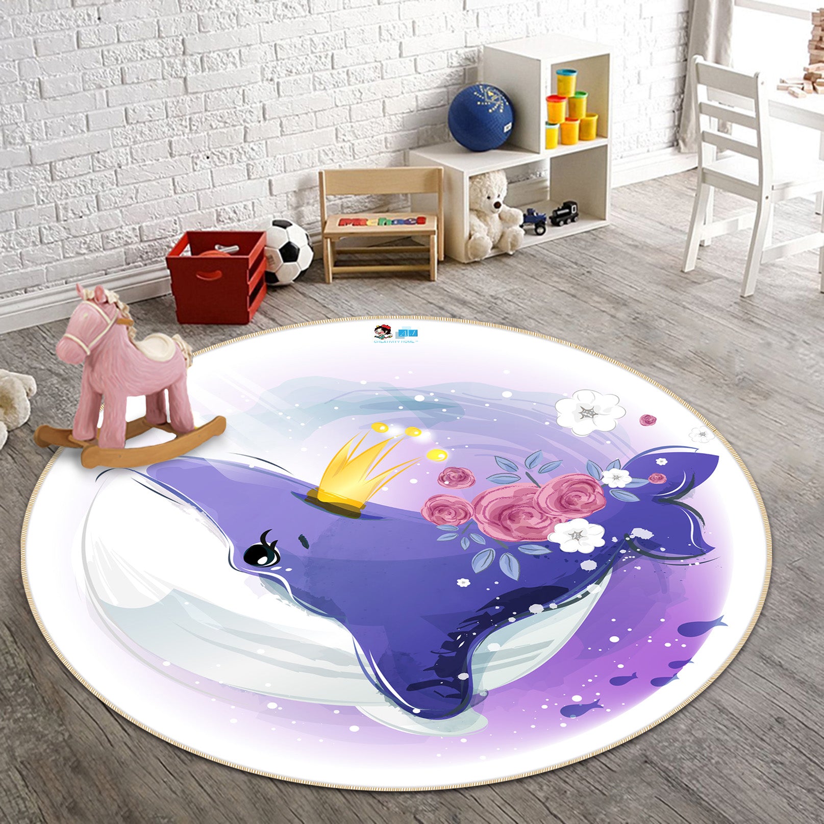 3D Purple Whale 74279 Round Non Slip Rug Mat