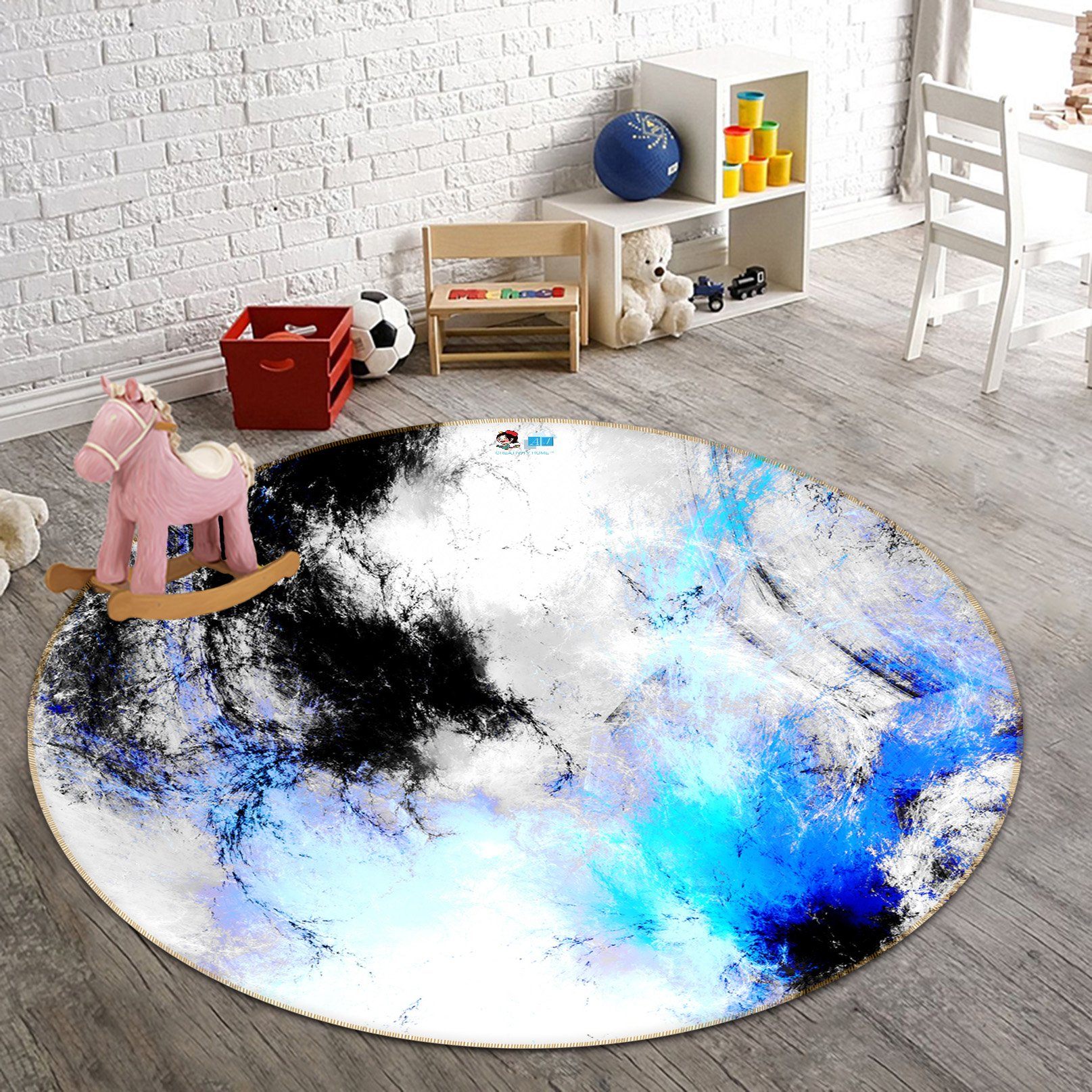 3D White Blue Abstract 95 Round Non Slip Rug Mat Mat AJ Creativity Home 