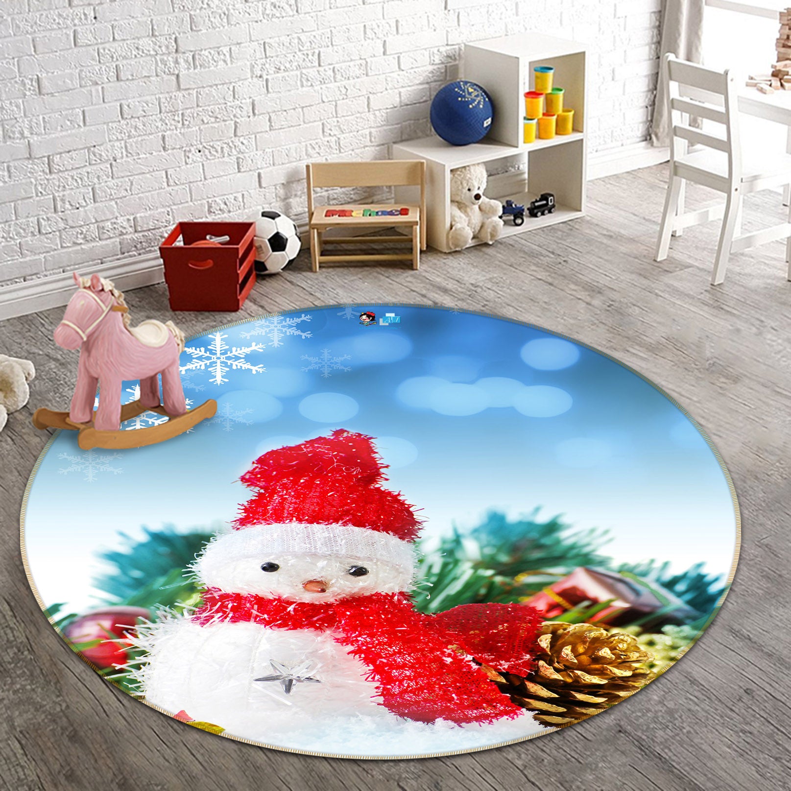 3D Snowman Doll 54129 Christmas Round Non Slip Rug Mat Xmas