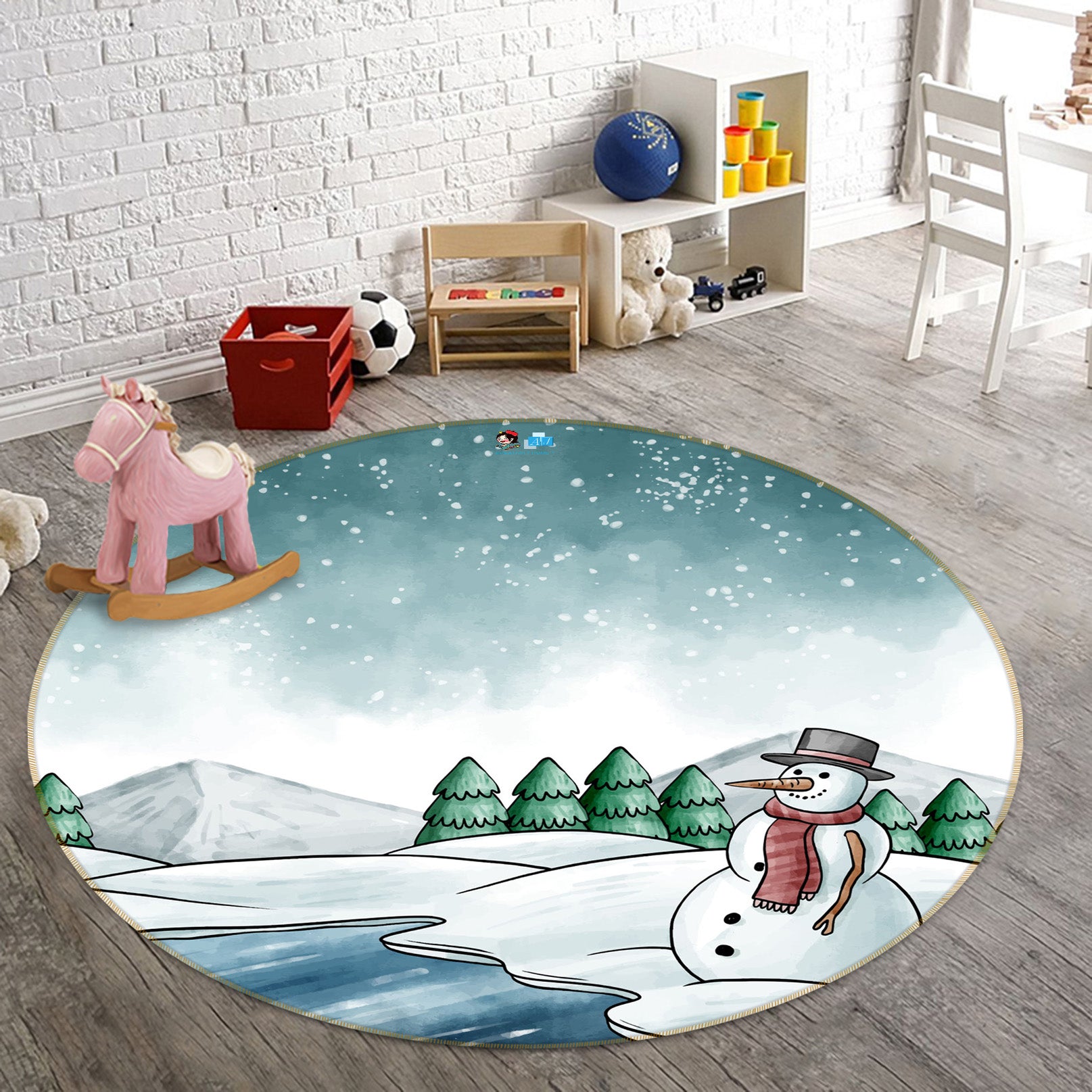 3D Snowfield 71277 Round Non Slip Rug Mat
