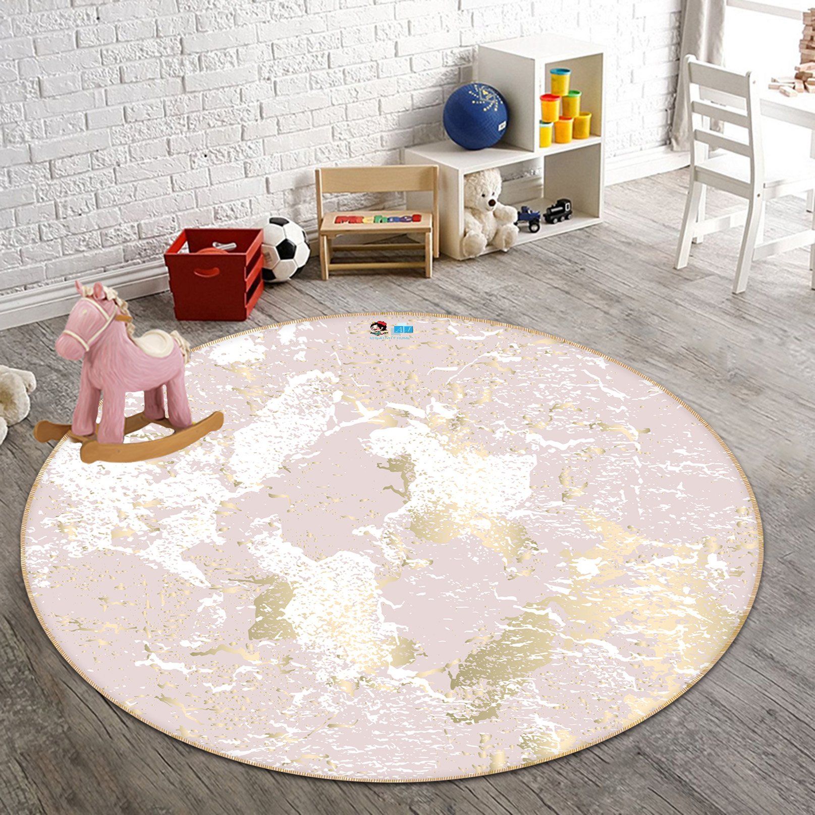 3D White And Pink Marble 735 Round Non Slip Rug Mat Mat AJ Creativity Home 